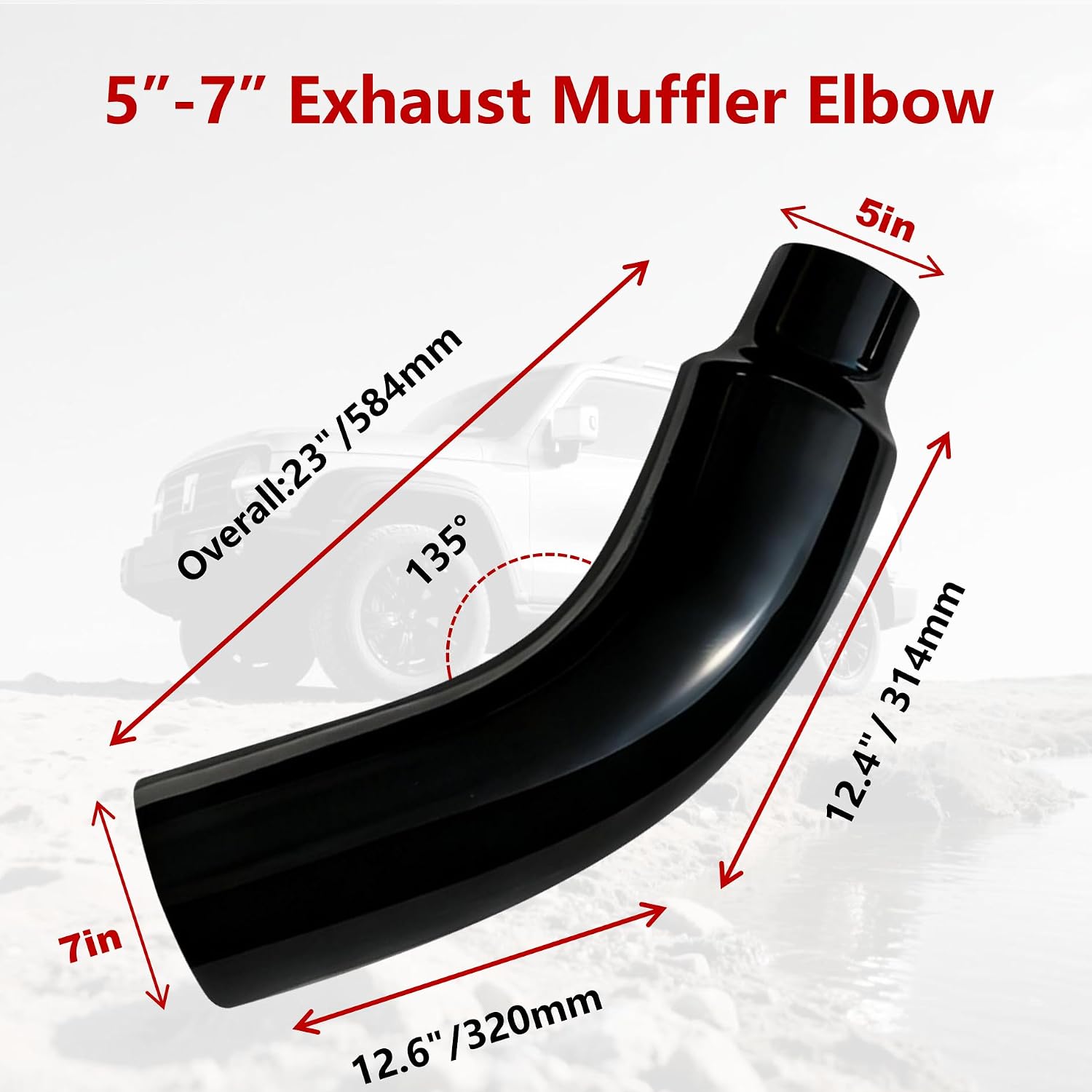 Thumbnail 3 de Universal 5" to 7" Exhaust Elbow Pipe with Steel Clamp - Silver Chrome or Black Painted for Car, Truck & Diesel