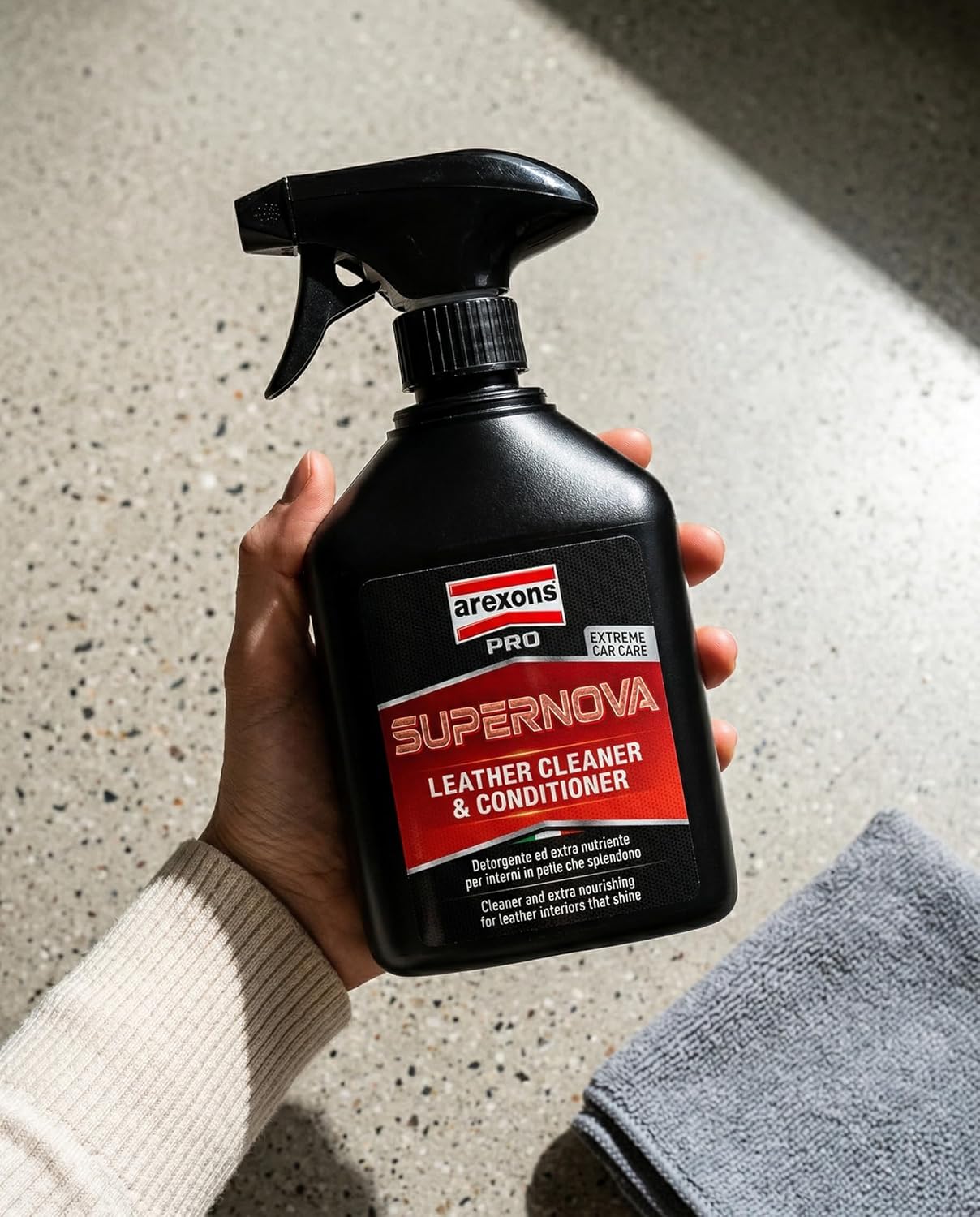 Detalle de Arexons Car Care Pro SUPERNOVA – Detergente Pelle Extra Nutriente, lucido e protegge gli interni in pelle (500ml)