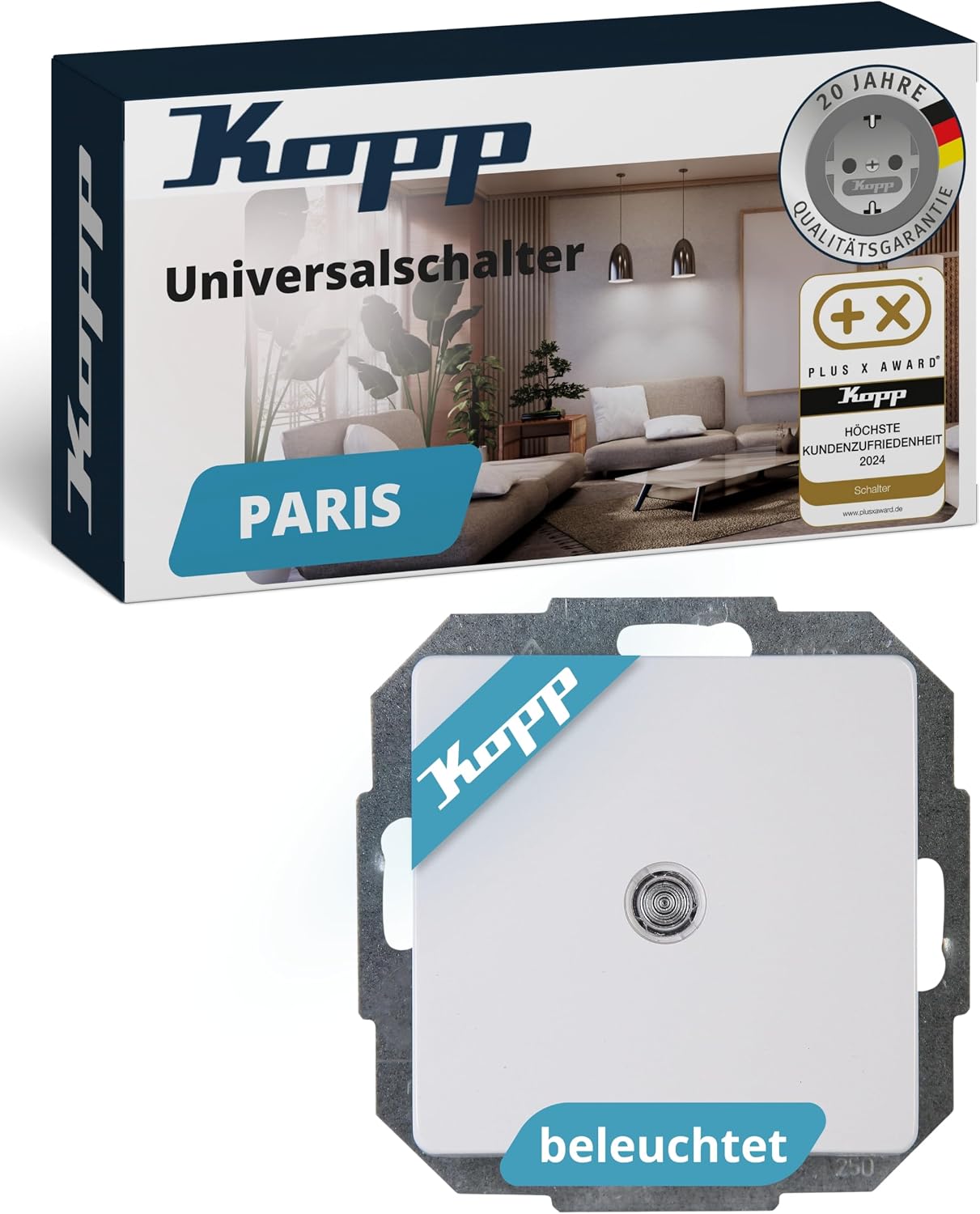 Thumbnail 3 de Kopp PARIS Universalschalter in Arktis-Weiß – 4er-Set Unterputz-Wechselschalter, 250 V~, IP20, 10 AX