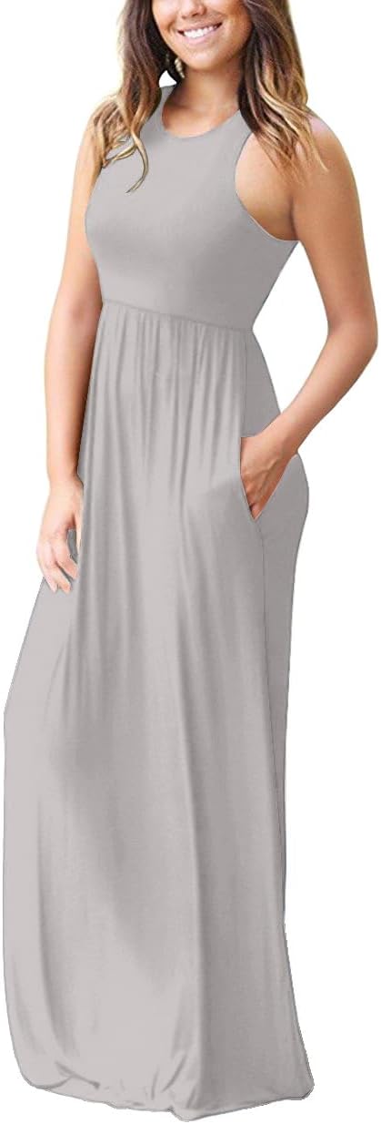 Detalle de PCEAIIH Women's Casual Maxi Dress with Pockets – Sleeveless or Long Sleeve, Elastic Waist