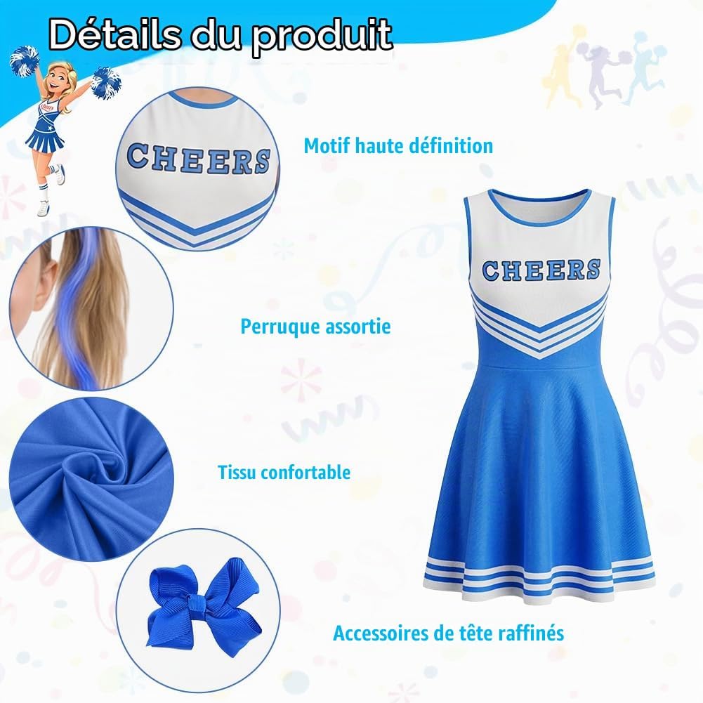 Thumbnail 2 de AYBUY cheerleaderkostuum voor meisjes, 11-delige set in rood en blauw