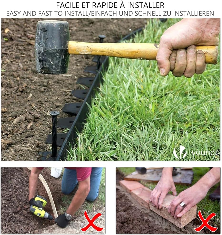 Thumbnail 5 de VOUNOT Lawn Edging 20m with 60 Pegs – Flexible Plastic Border for Grass, Beds and Paths