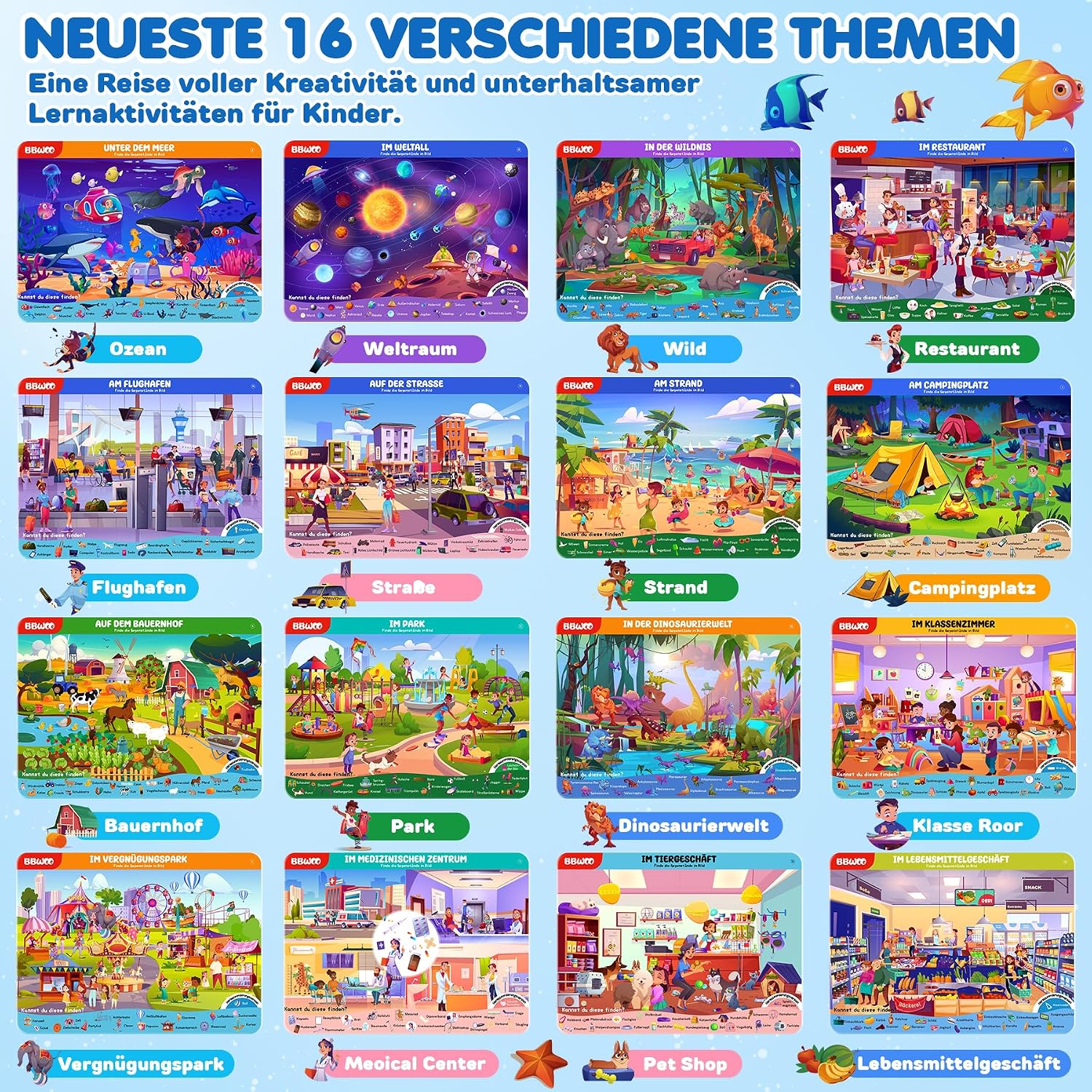 Detalle de BBWOO Lernspiele deutsch – Suchen und Finden, Vorschullernen für 3–6 Jahre