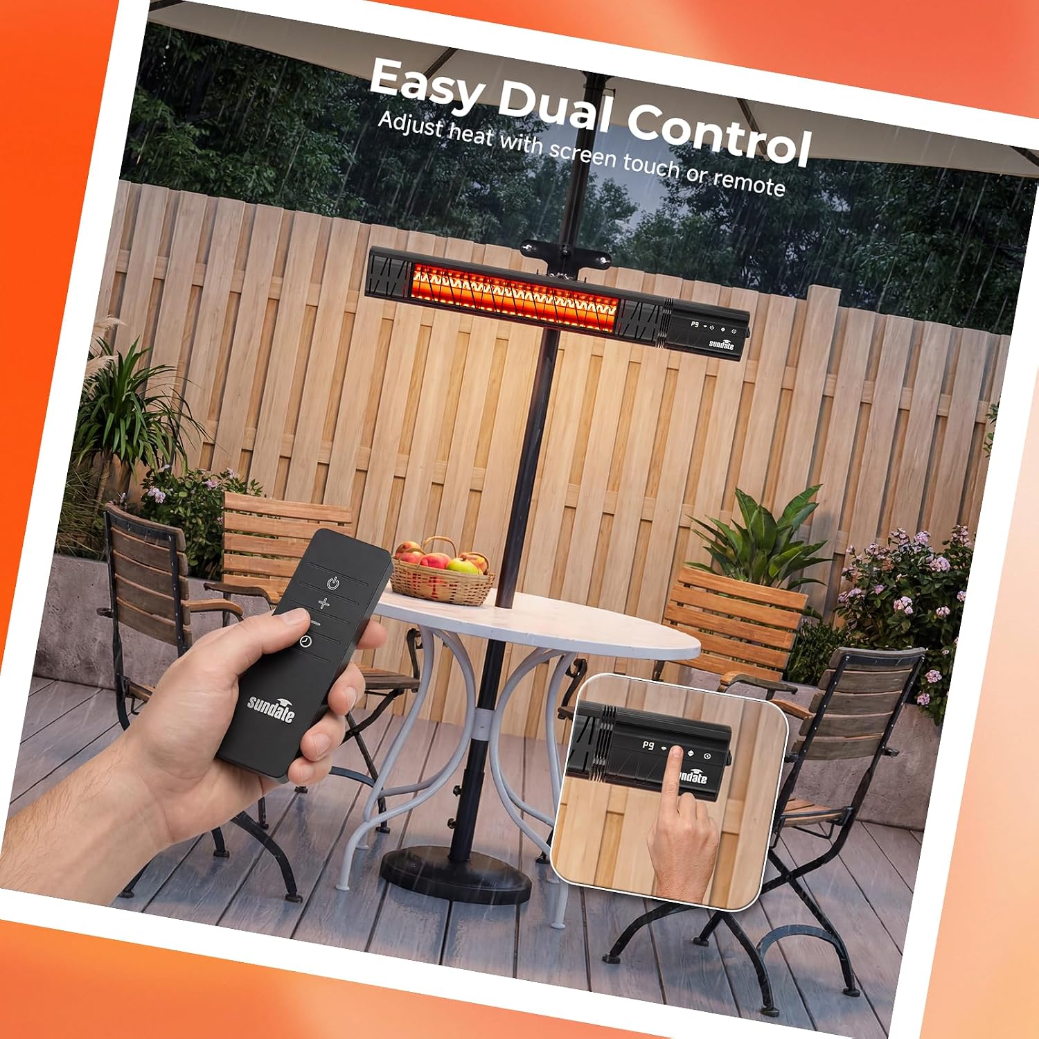 Detalle de Sundate T17-GW15B Outdoor Patio Heater, 1500W Carbon Fiber, Wi-Fi Control