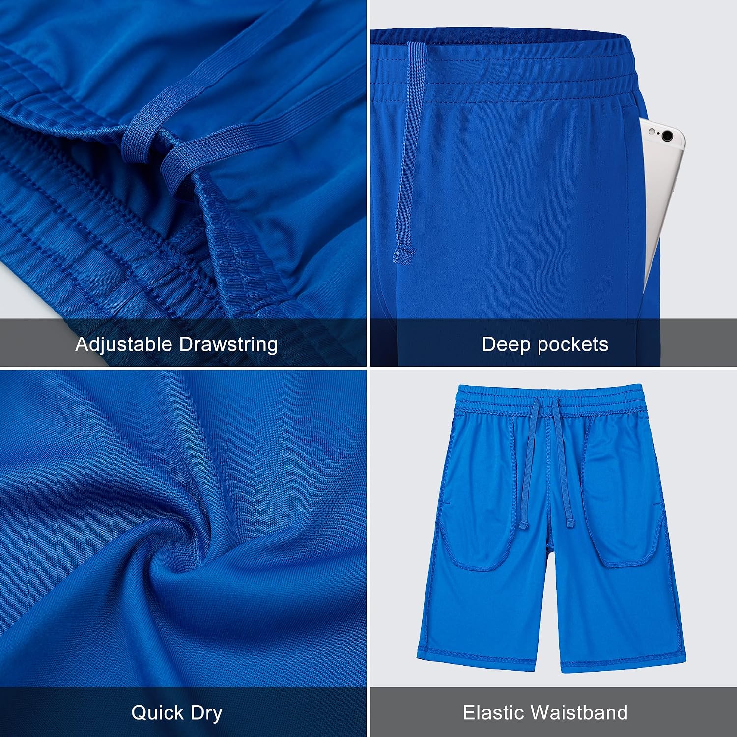 Detalle de GetGigt Kurze Hosen Jungen – Sport Shorts im 3-/5er-Pack, mit Taschen und Schnell Trocken