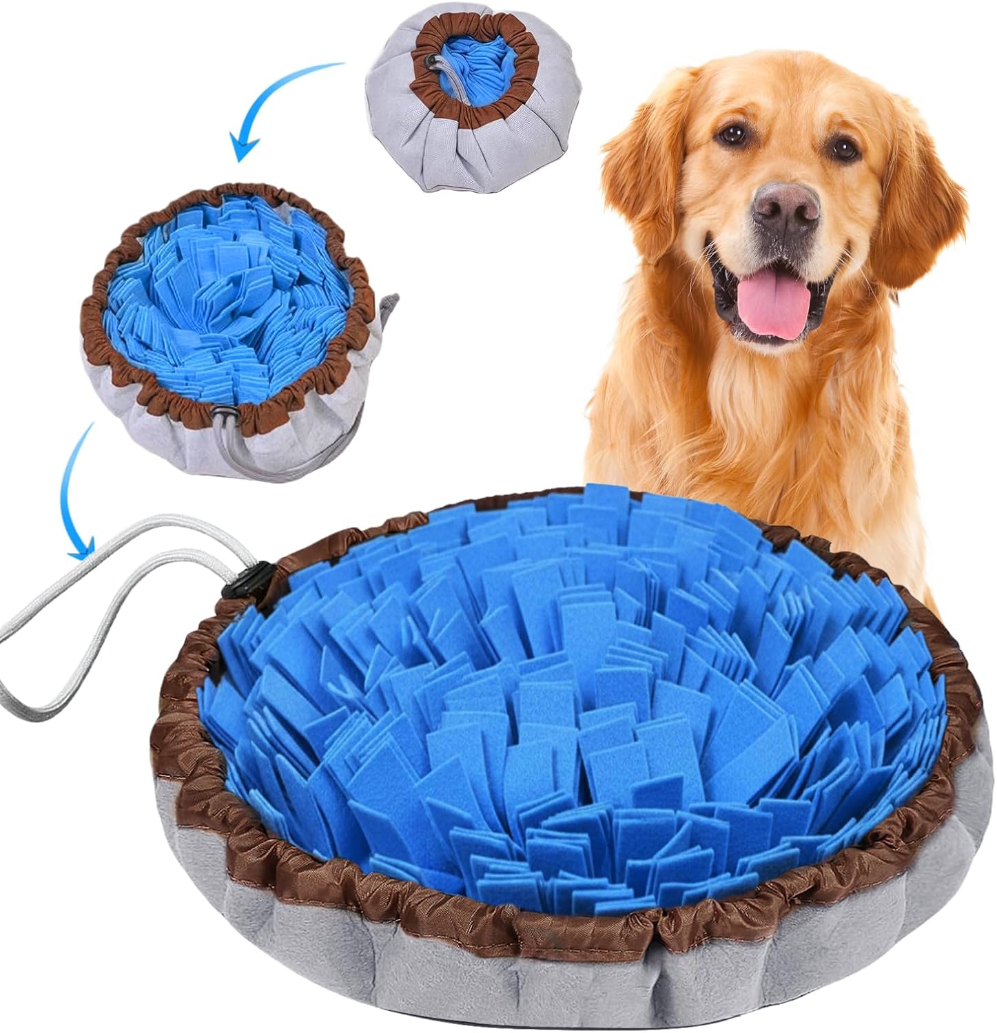 Detalle de AMFUN Schnüffelteppich Hund (Schnüffelmatte) für langsames Füttern, rutschfest & waschbar, Filz – 48 × 48 cm, Blau