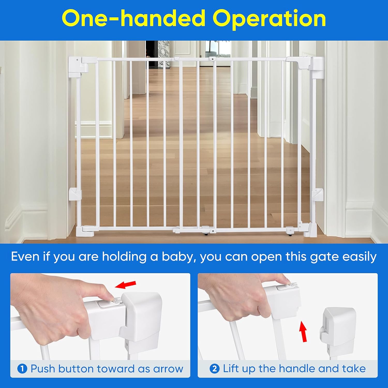 Thumbnail 5 de Upgraded 29-43" No Bottom Bar Baby Gate with Gate Pulley – Heavy-Duty Hardware Mount