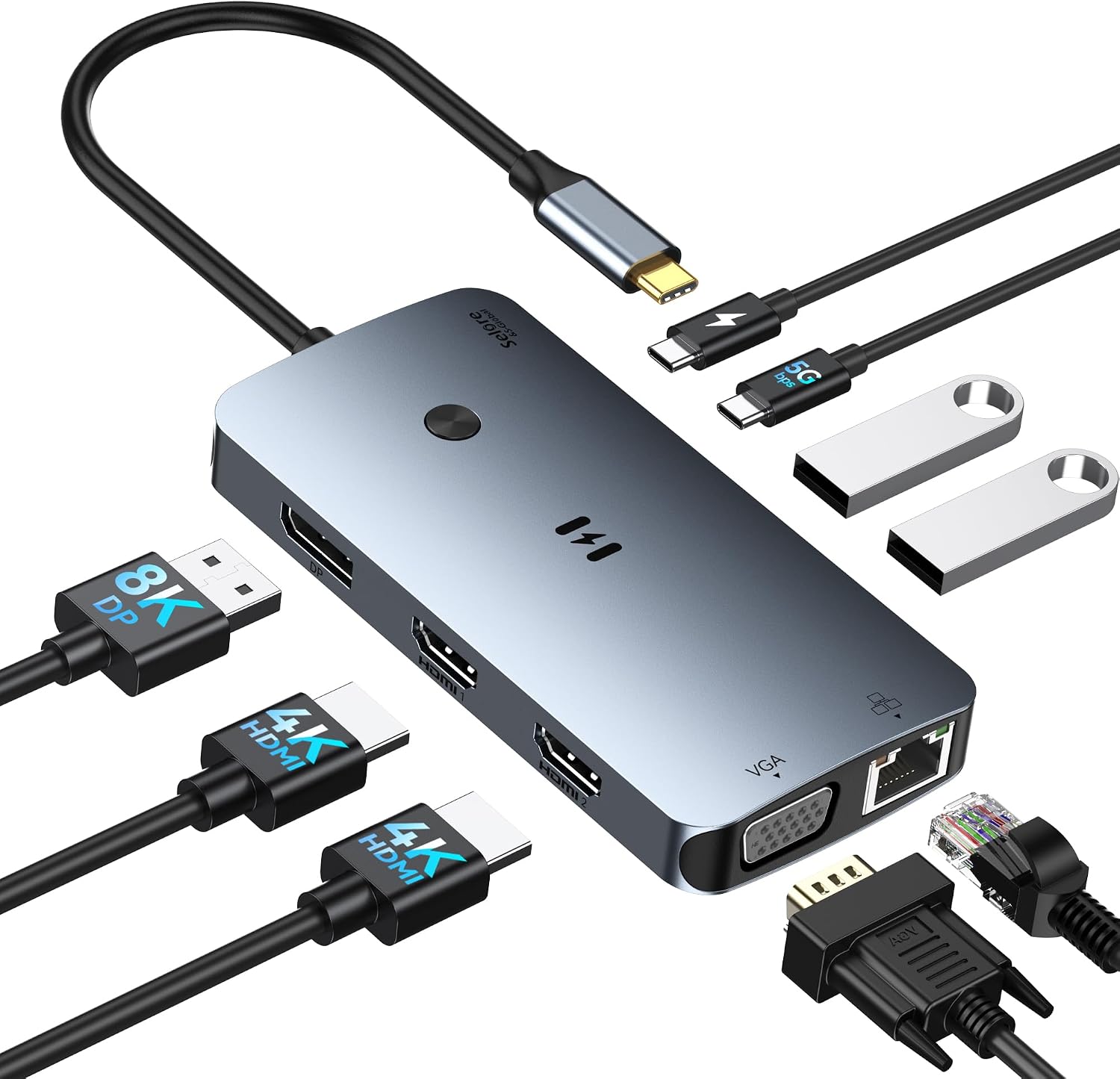 Detalle de Selore&S-Global SEUC0554 USB-Cドッキングステーション、HDMI×2・DisplayPort・VGA、最大100W PD対応