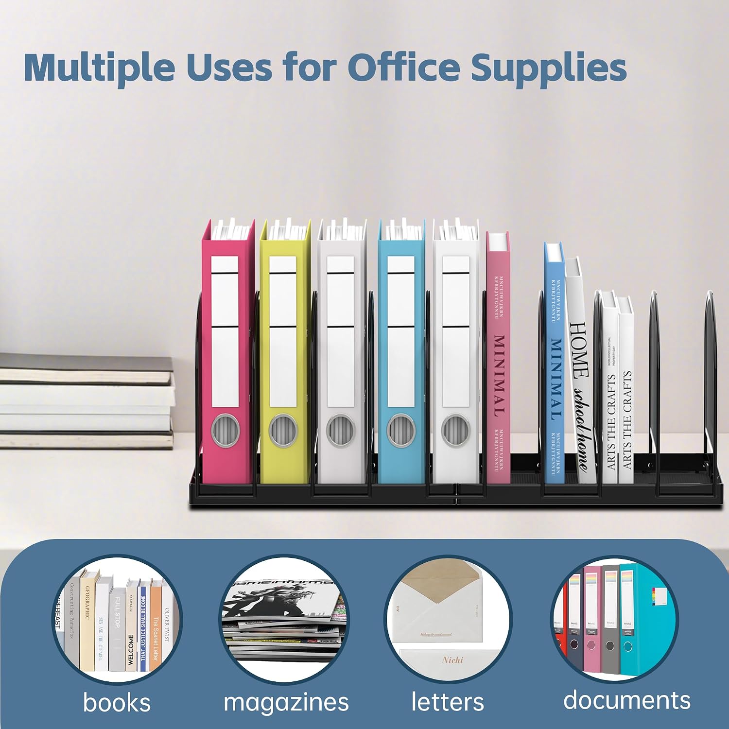Detalle de SUPEASY 9-Section Mesh Desk Organizer, Black Metal Vertical File Holder