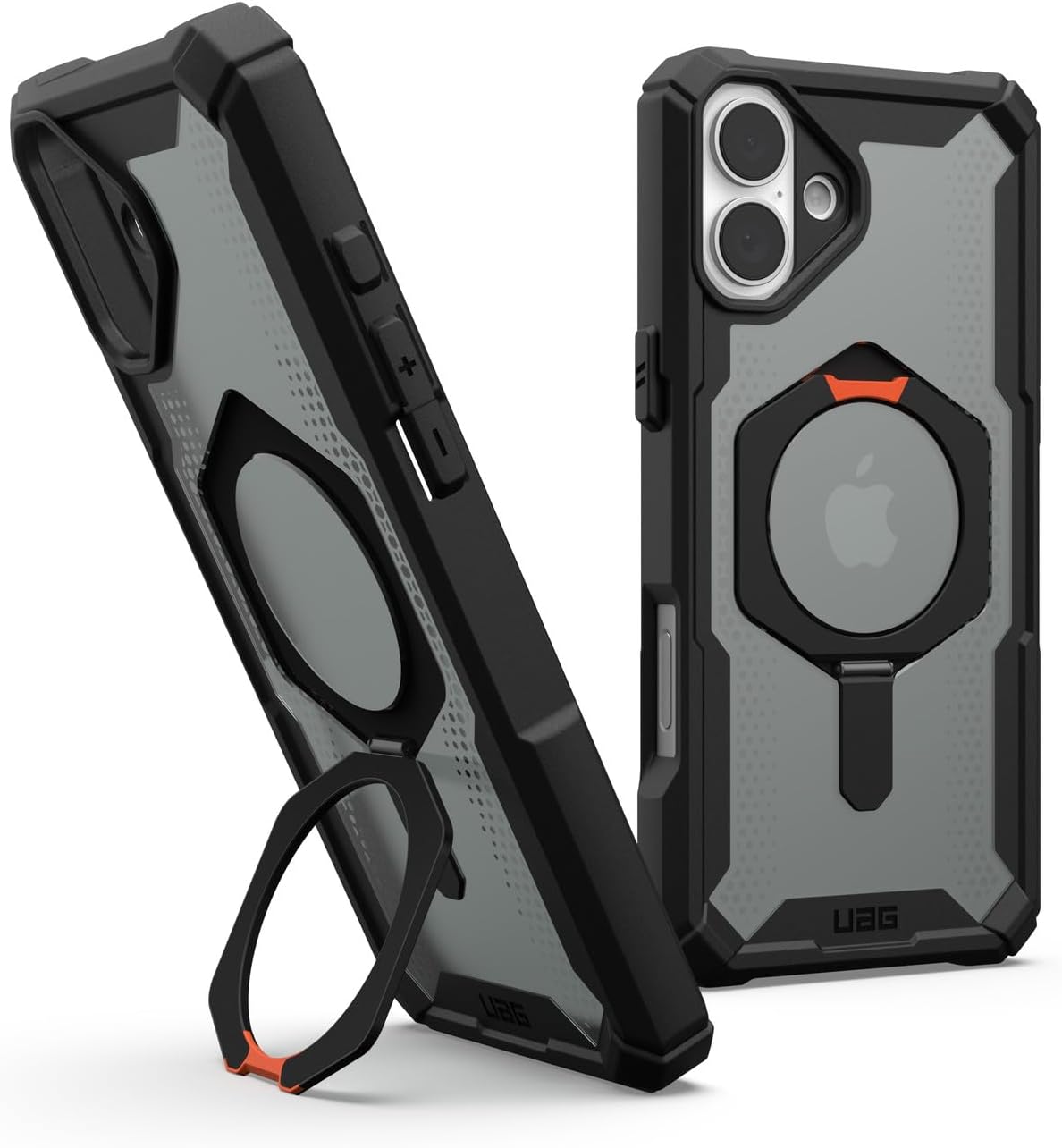 Detalle de URBAN ARMOR GEAR PLASMA XTE iPhone 16 Plusケース MagSafe対応・一体型スタンド付き ブラック/オレンジ UAG-IPH24LB-TXM-B/O