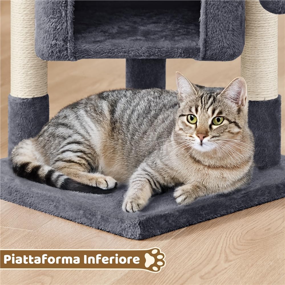 Detalle de Yaheetech Tiragraffi Albero per Gatti con Posatoio e Treppiede in Sisal – 40,5 x 40,5 x 59 cm, Grigio Scuro