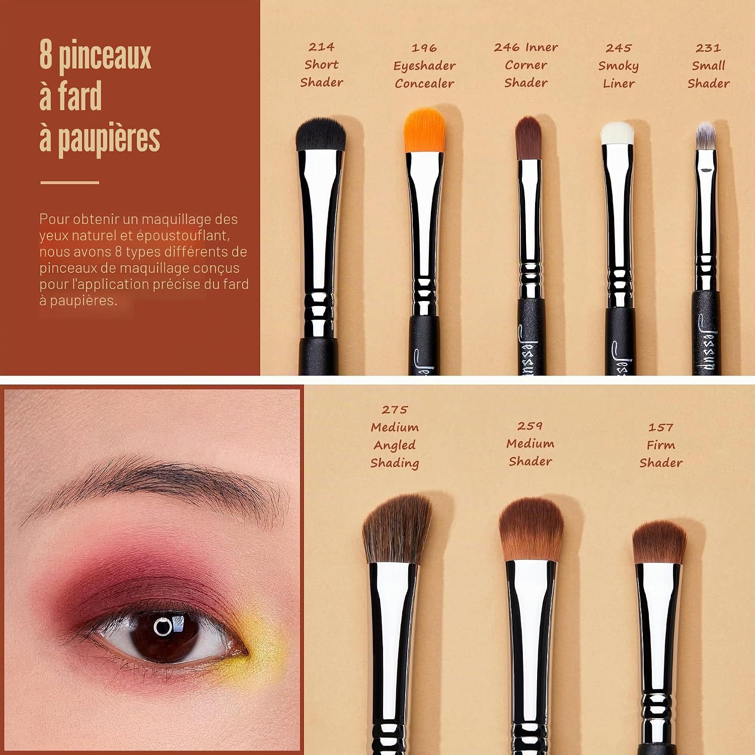 Detalle de Jessup Pinceaux Maquillage Yeux 28 pièces : fards, estompage, eyeliner et sourcils