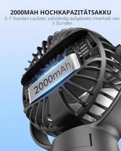 Detalle de KIDEE Ventilator Kinderwagen – Tragbarer Ventilator mit LED-Display, 3 Stufen, USB-Aufladung, Tiefschwarz