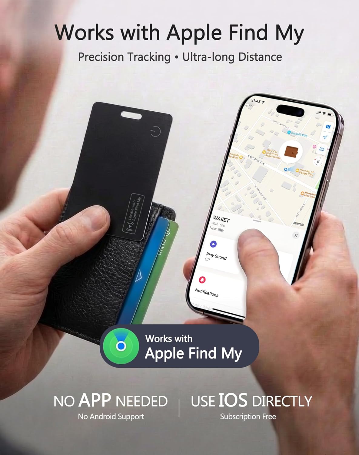 Detalle de 2 Pack Apple MFi Certified Wallet Tracker Card (1.7mm) for Find My – IP68 Waterproof & Slim