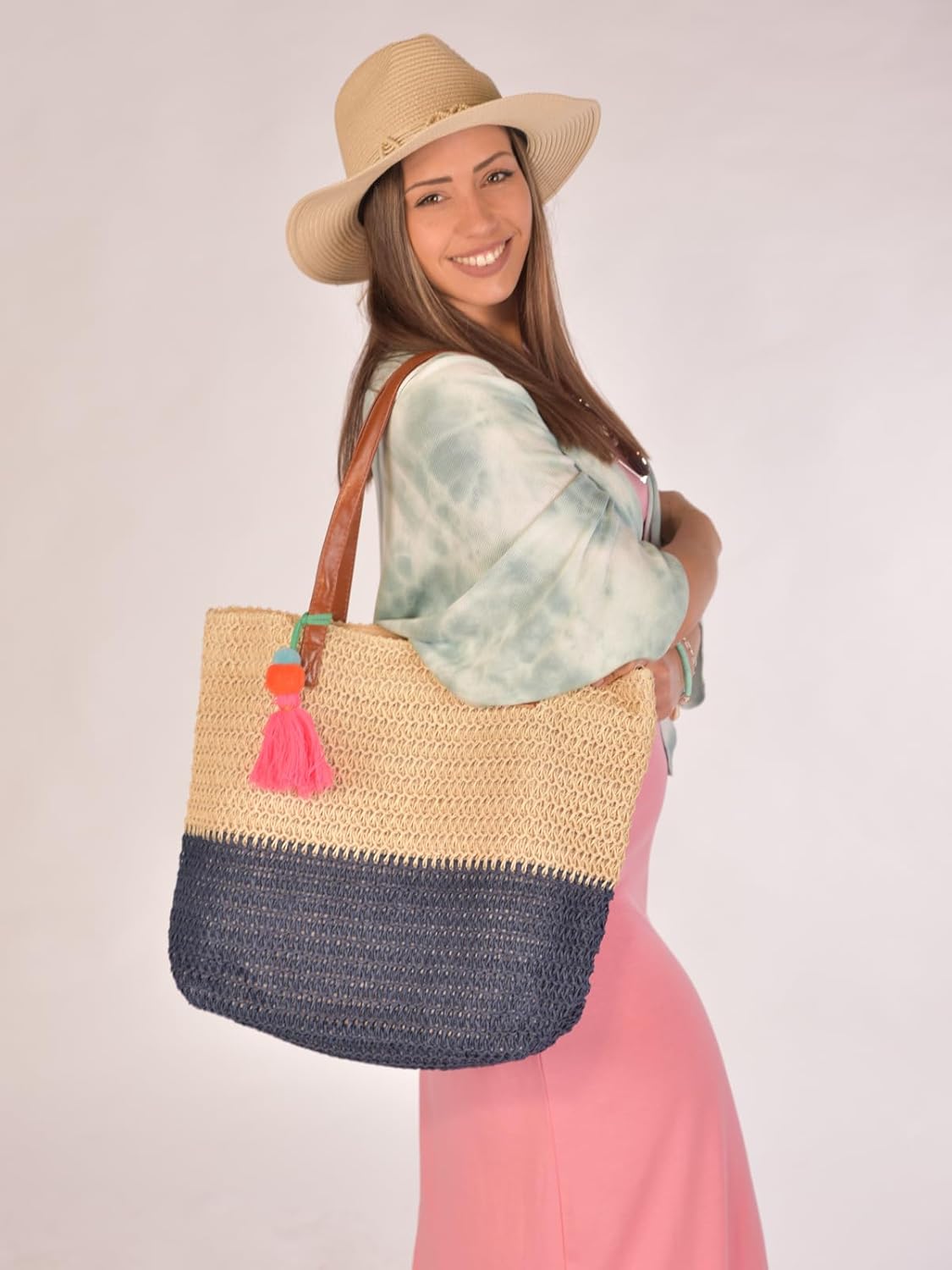 Thumbnail 1 de Borsa a spalla intrecciata styleBREAKER bicolore con manici lunghi — borsa da spiaggia/ shopper