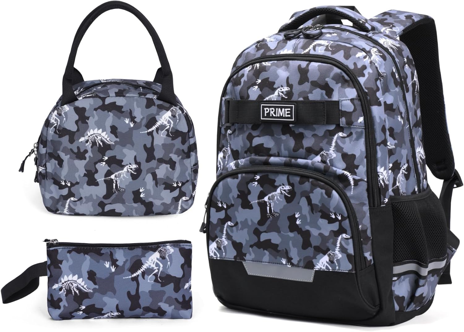 Detalle de Coolwife Camouflage Grey 3-Piece School Backpack Set (Backpack, Lunch Bag, Pencil Case)