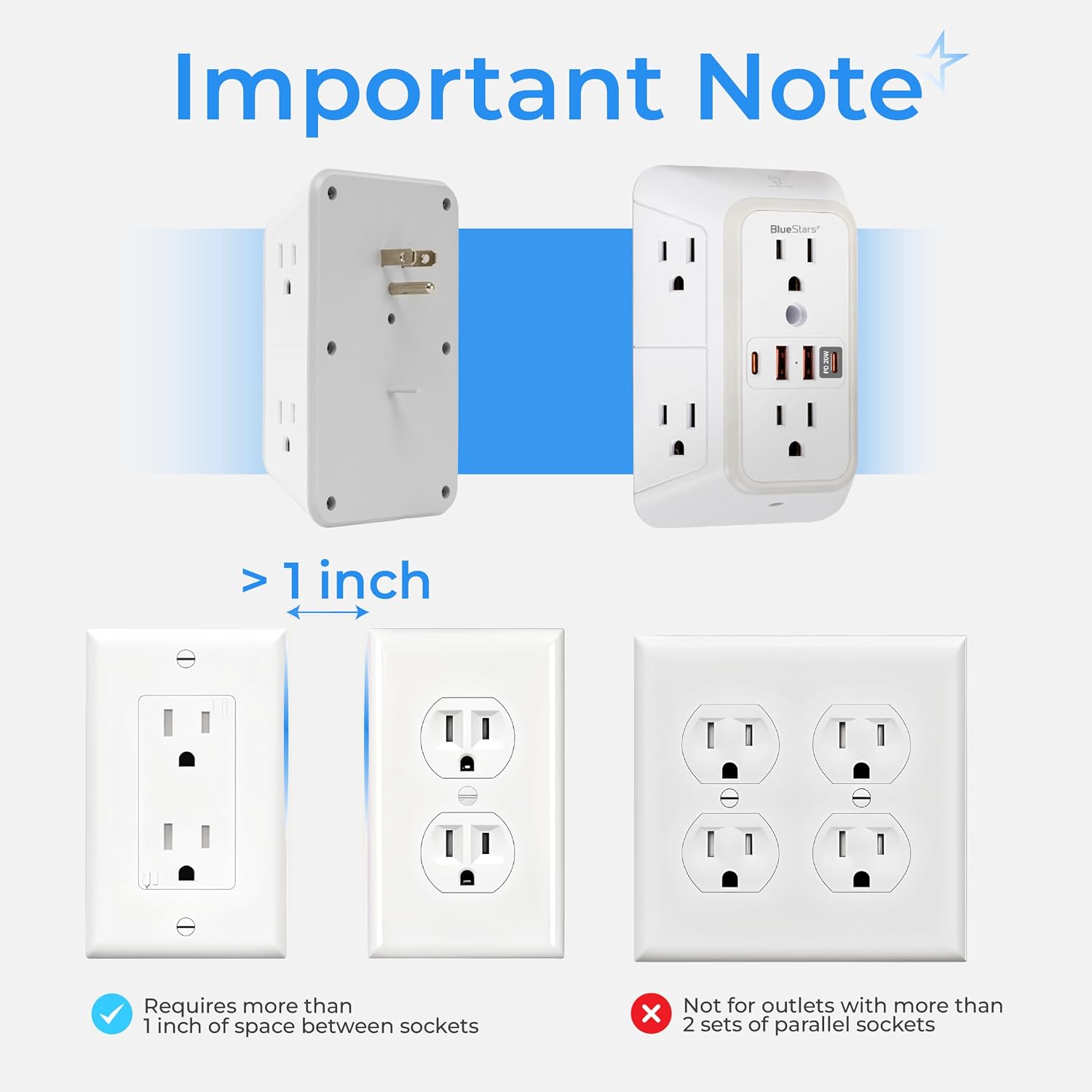 Thumbnail 6 de BlueStars 606USBC Surge Protector Outlet Extender, 6 Outlets, 4 USB Ports