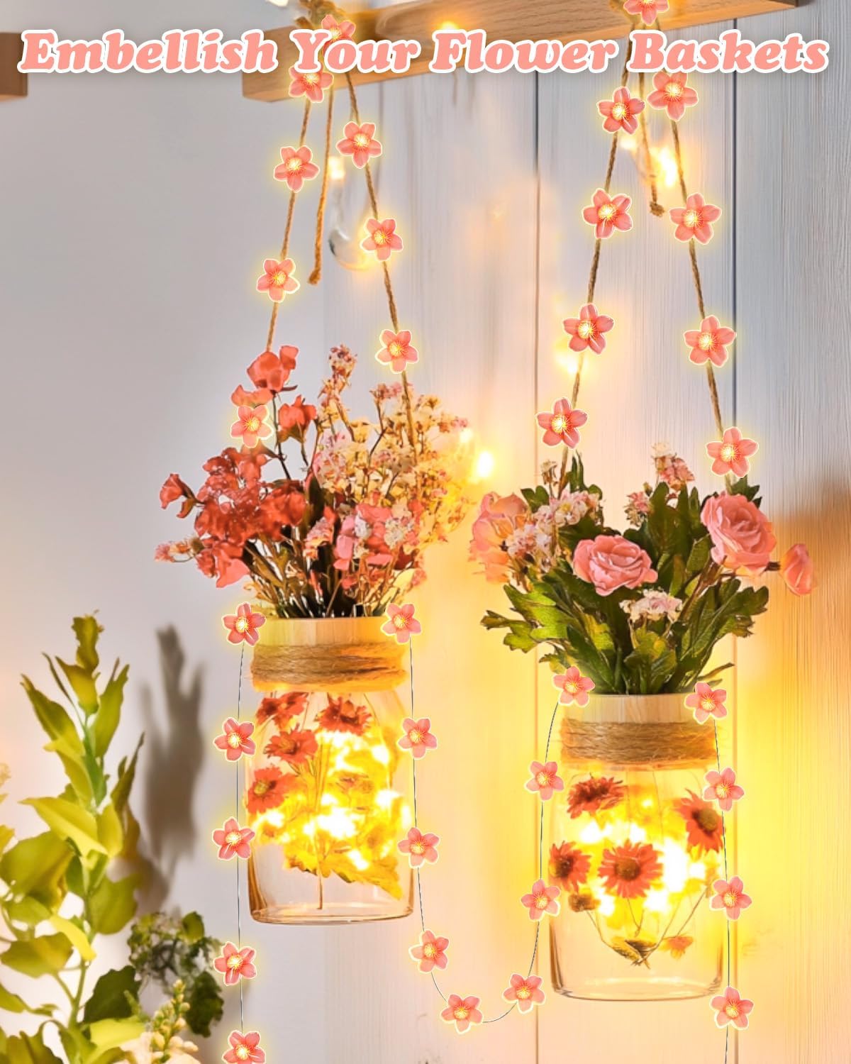 Detalle de Dalugo Flower Fairy String Lights, 2M 20 LEDs Pink Cherry Blossom with Timer