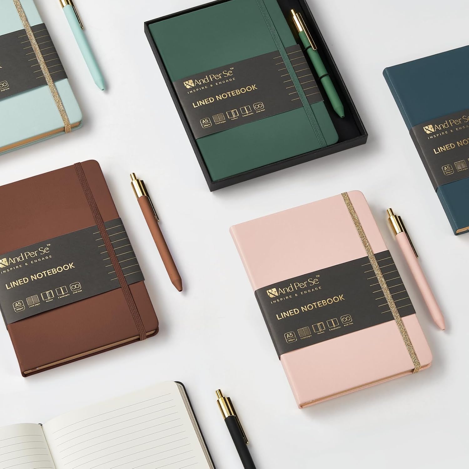 Detalle 2 de &And Per Se-002 A5 Ruled Journal Set, Cyan, 160 Pages, 100 GSM Paper