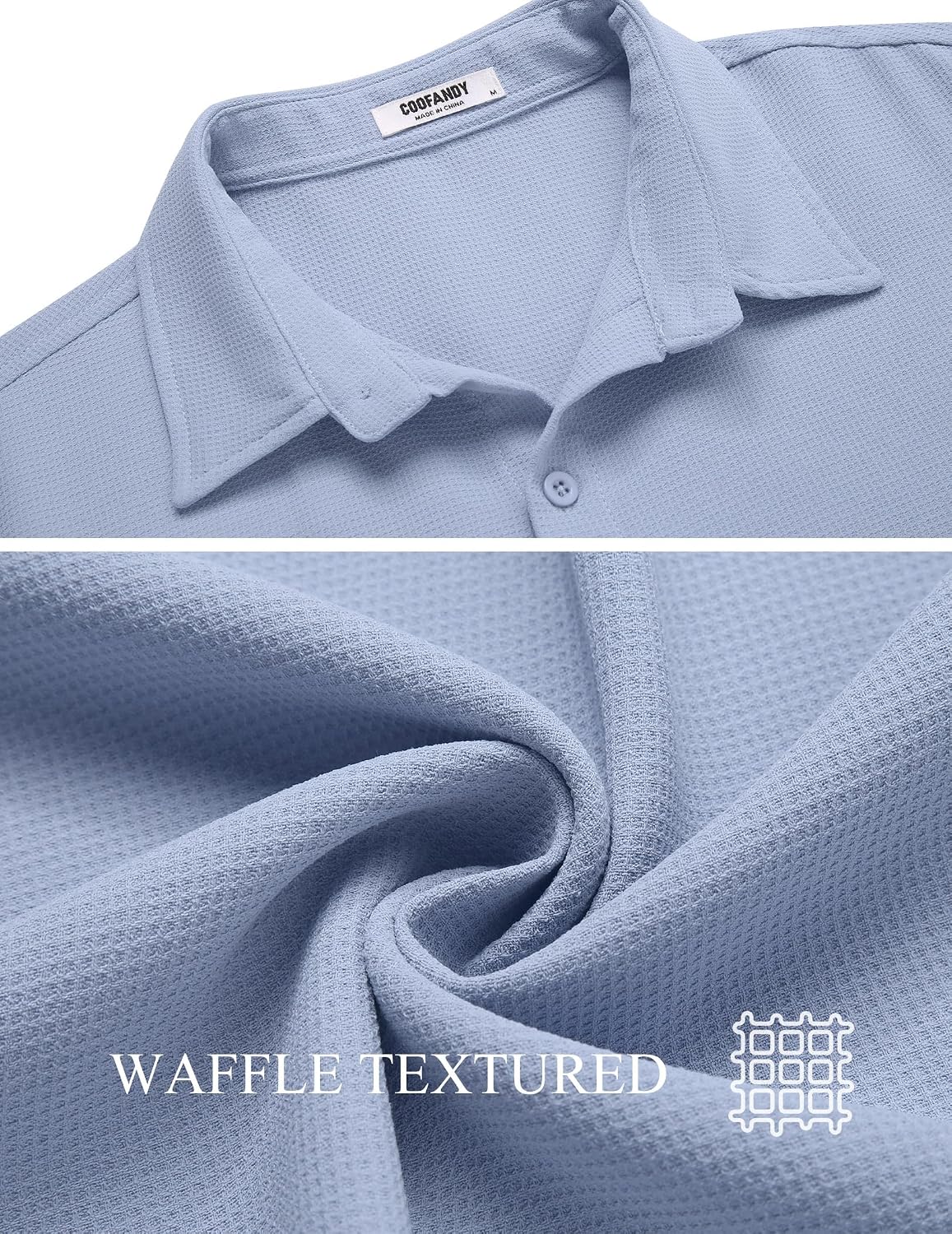 Detalle de COOFANDY Men's Short Sleeve Waffle Shirt Regular Fit – Casual Summer Beach Shirt