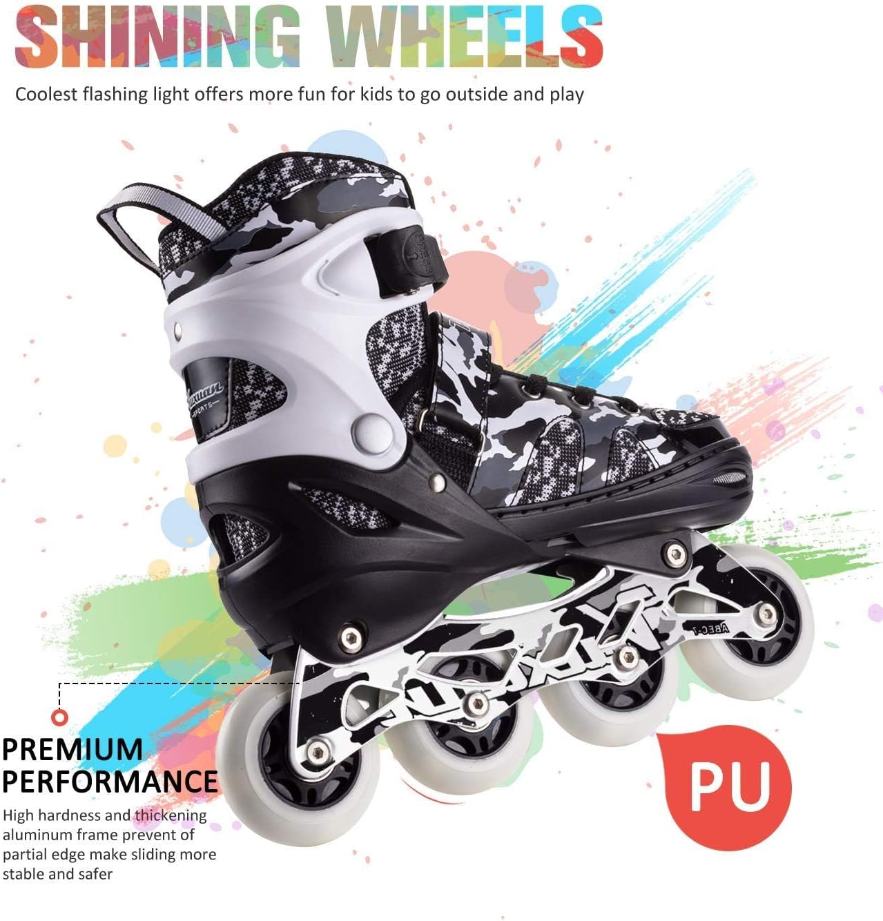 Thumbnail 3 de Kuxuan Boys Adjustable Inline Skates with Light-Up Wheels for Kids (Adjustable Sizing, No Battery Lights)