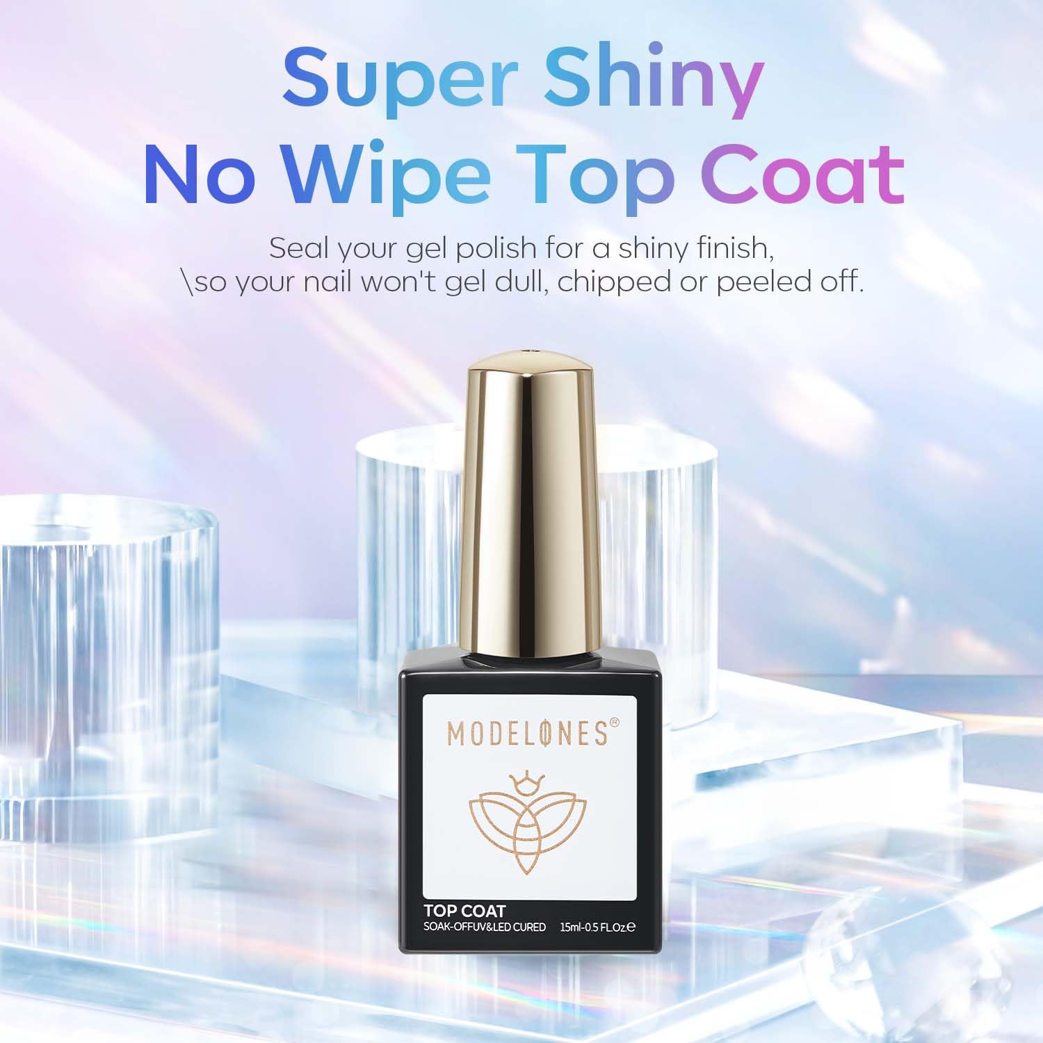 Detalle 2 de Modelones Top Coat 15 ml No Wipe Top Coat Gel UV – Glanzvoller Überlack für Gelnägel