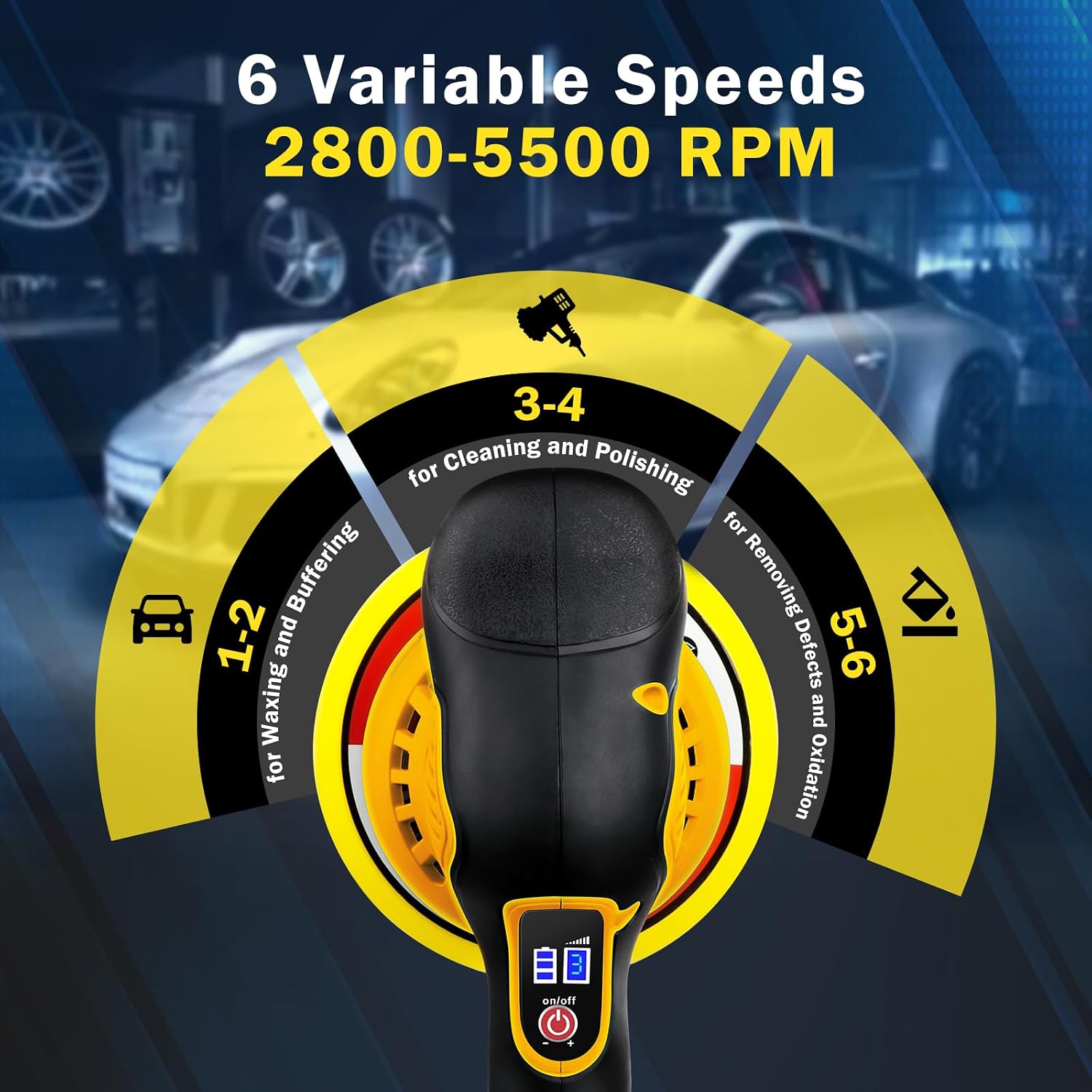 Detalle de cropyoyo DWPGJ-0199 Cordless Car Polisher, 6-Speed Random Orbit