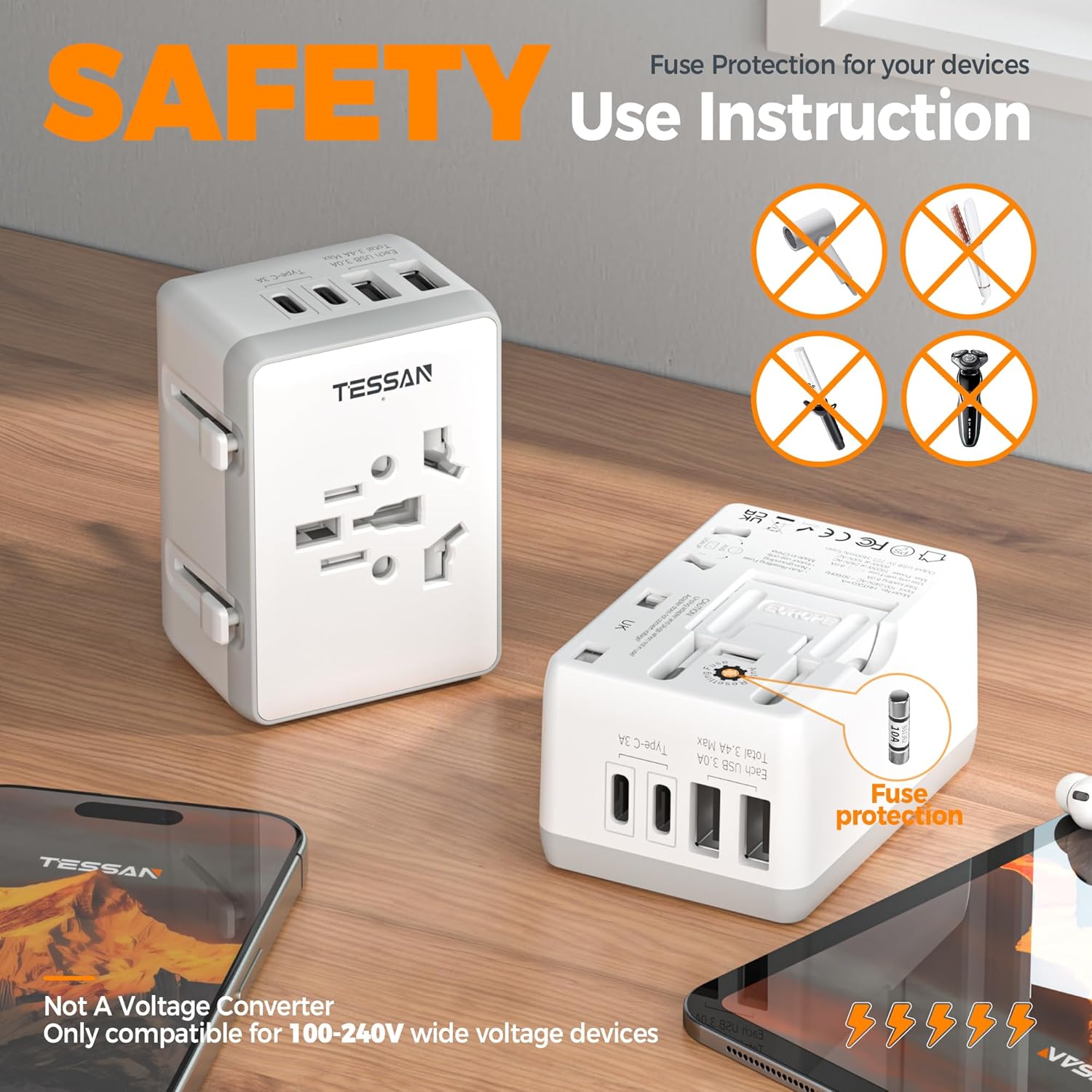 Thumbnail 5 de TESSAN Universal Travel Adapter 2 USB-C, 2 USB-A 🔌
