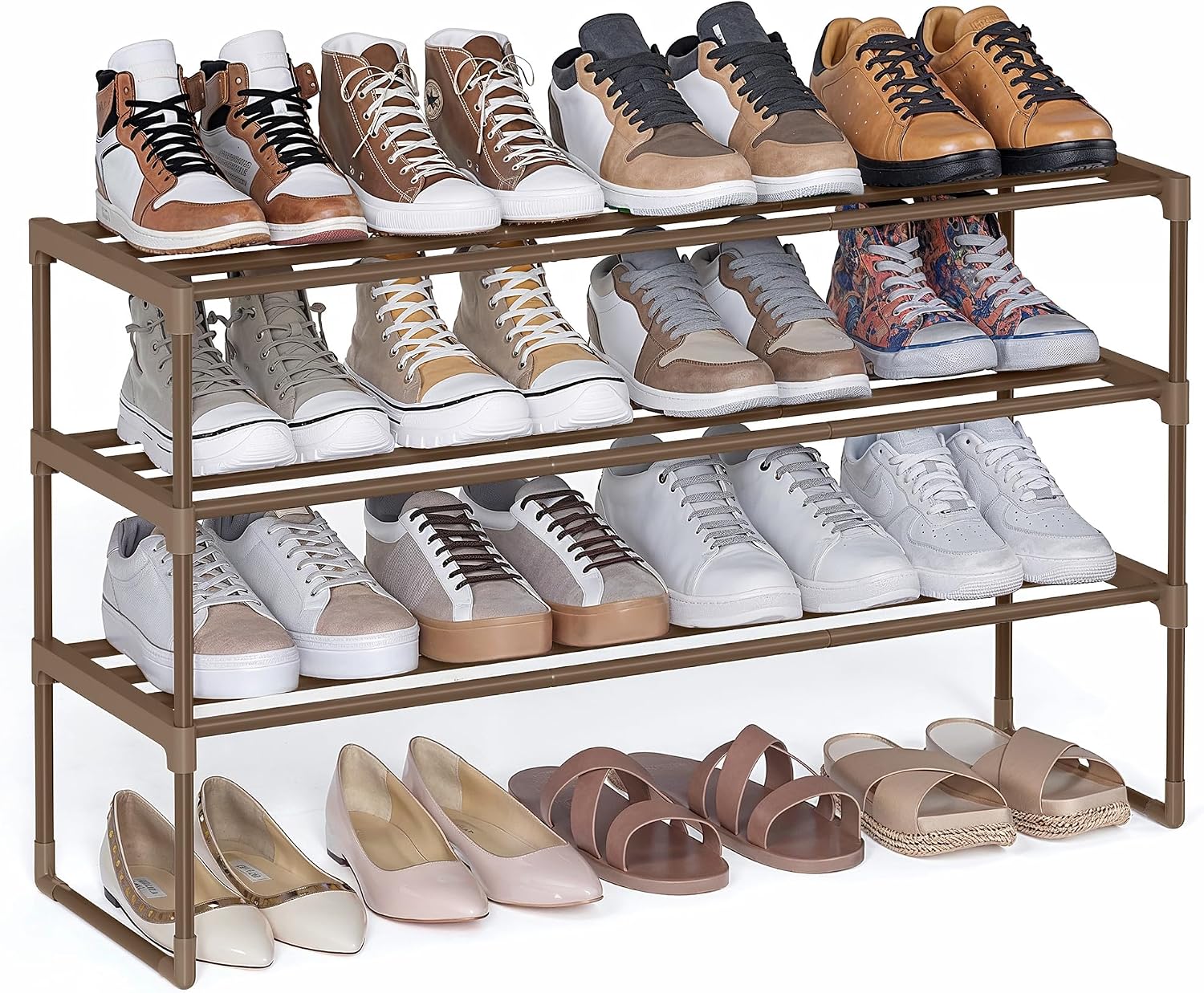 Detalle de SONGMICS 3-Tier Shoe Rack LSA303K01 (walnut brown) – stackable shoe organiser for up to 16–20 pairs