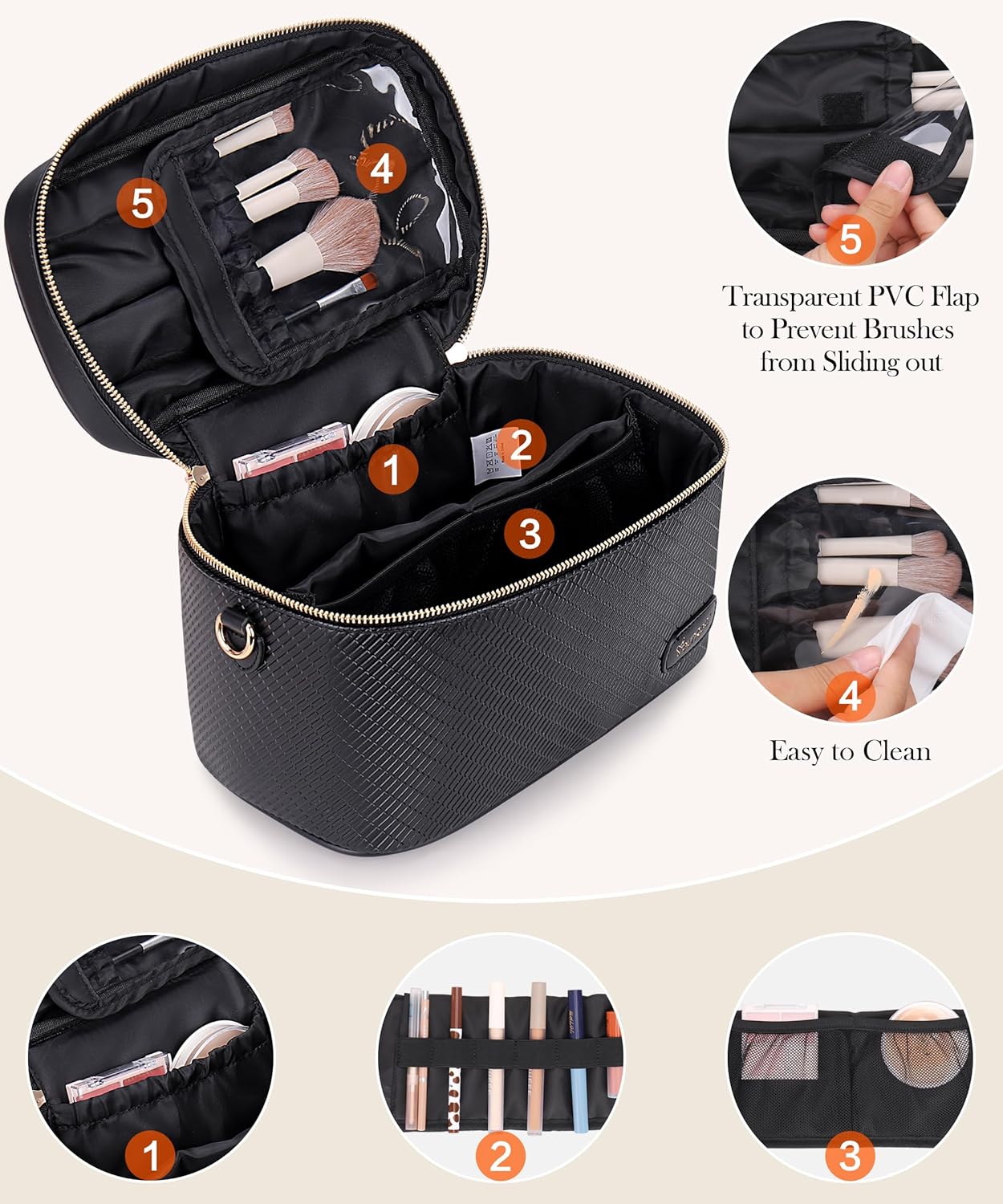 Thumbnail 3 de Youngoa Large Makeup Bag for Women waterproof PU leather cosmetic bag with divider ⌛