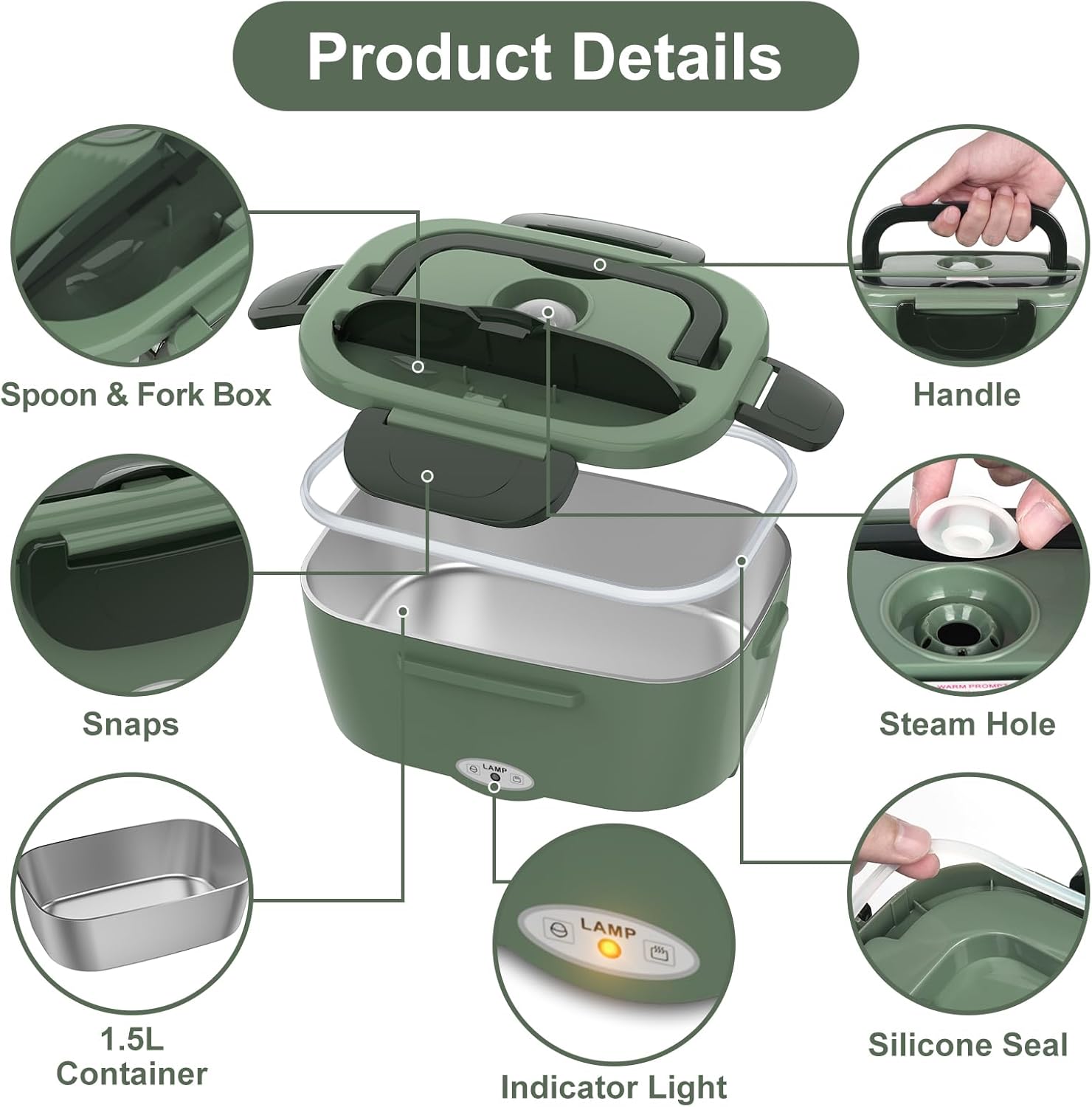 Detalle 1 de Vabaso 80W Heated Lunch Box 1.5L