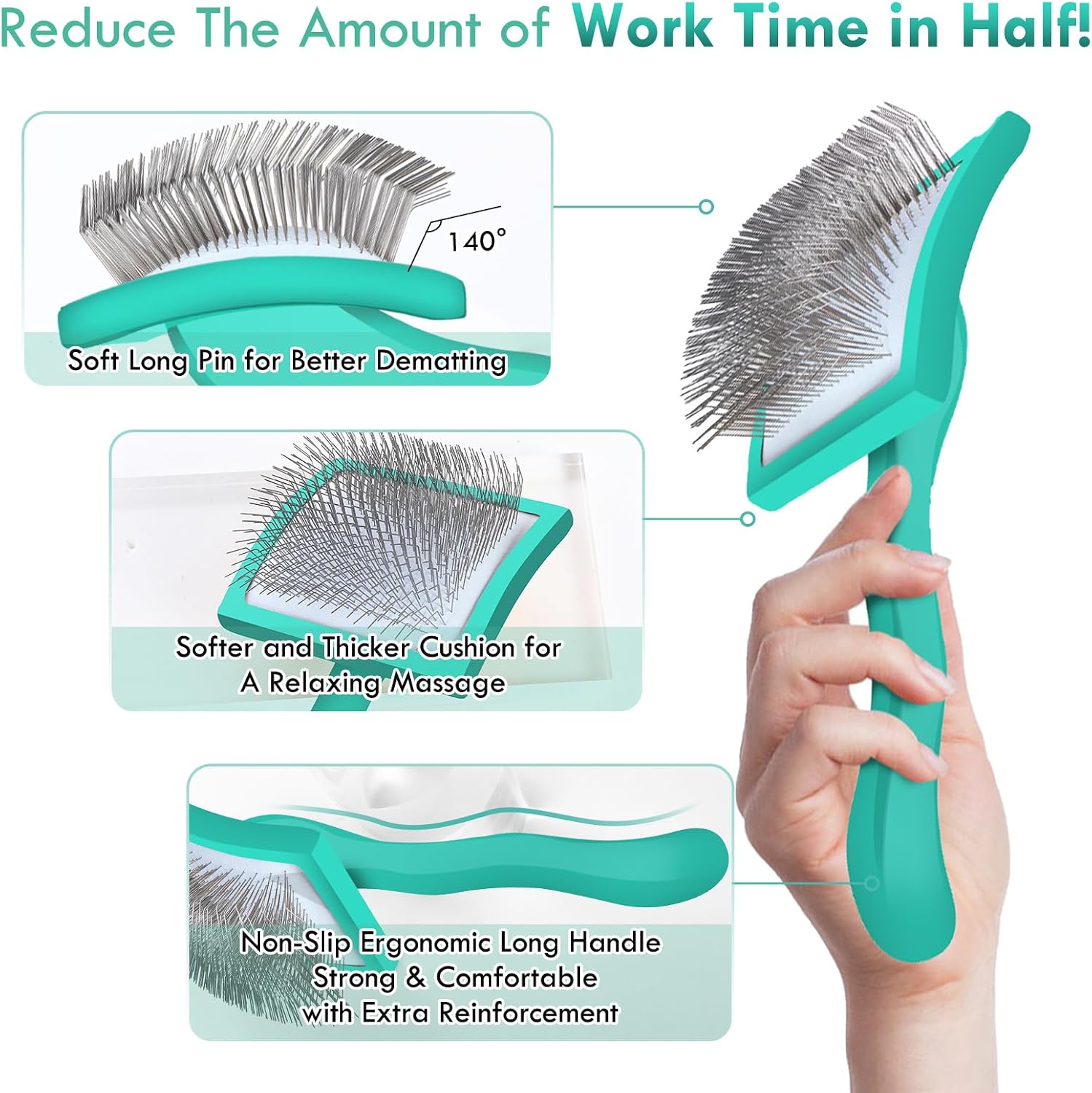 Detalle de COZYGIFT Dog Slicker Brush & 2-in-1 Comb for Long-Haired Doodles (Green)