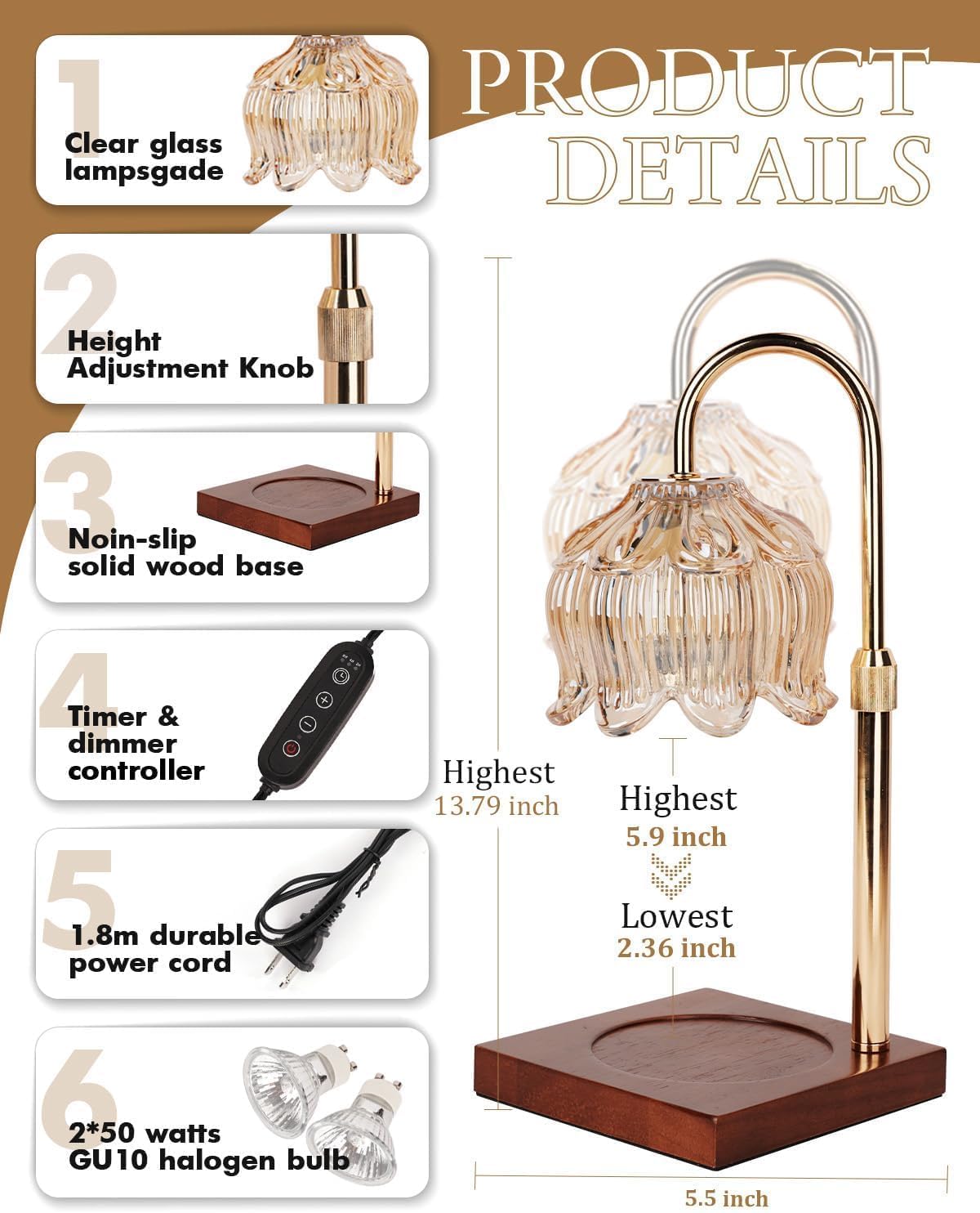 Thumbnail 4 de Flower Candle Warmer Lamp with Timer & Dimmer