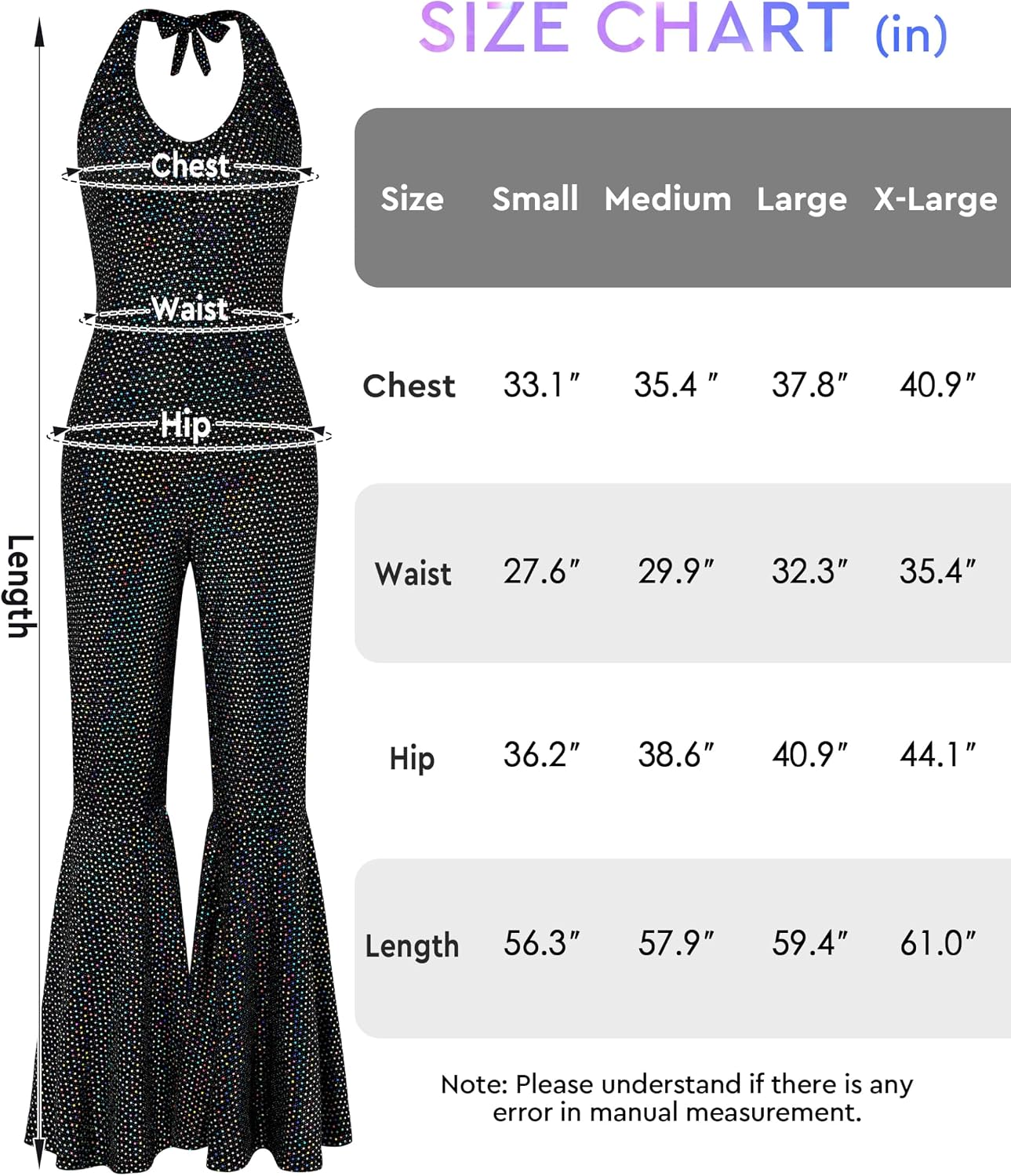 Detalle 2 de SOMSOC 70s Disco Jumpsuit Costume with Sequins and Matching Accessories