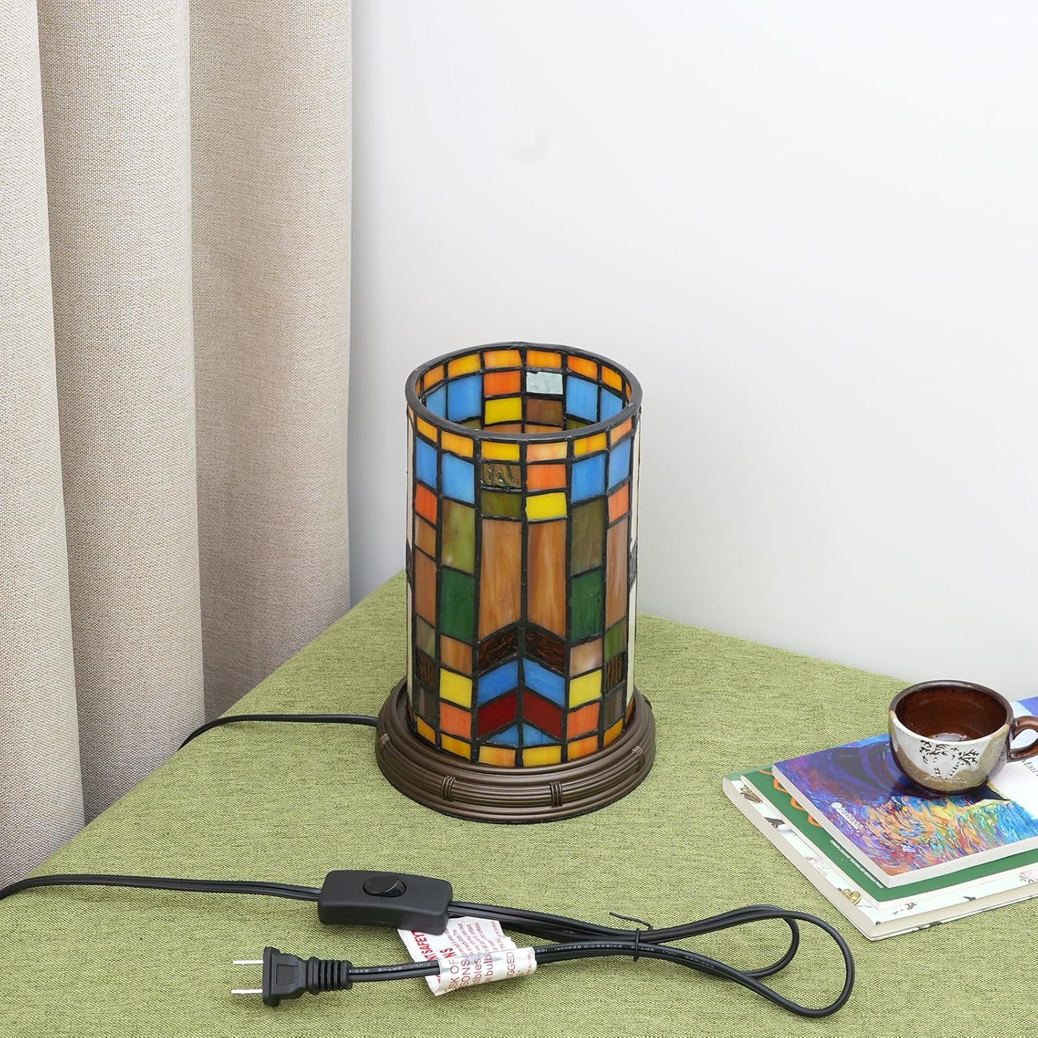 Thumbnail 4 de Blivuself Tiffany Style Stained Glass Cylinder Desk Lamp
