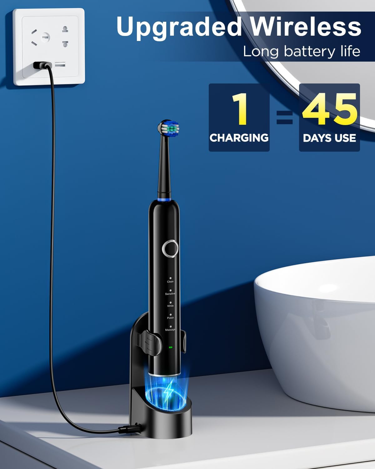Thumbnail 4 de MCUDKIK Rotating Electric Toothbrush for Adults — 8 Brush Heads, 5 Modes, USB Charging, IPX7, Travel Case
