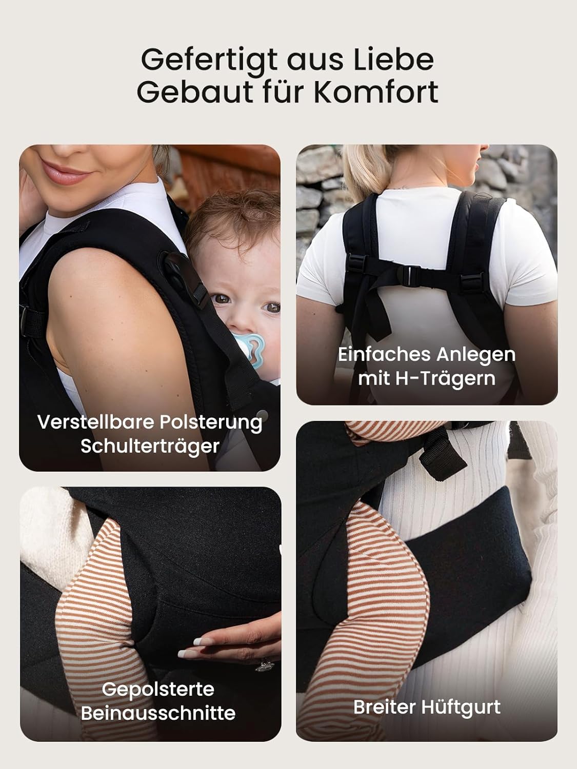 Thumbnail 3 de GROWNSY Babytrage mit Ein-Klick-Schnalle und Kopfstütze (3–20 kg) – ergonomisch & leicht in Schwarz