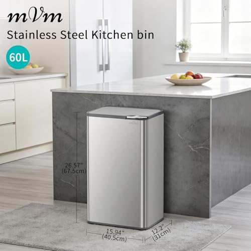 Detalle 2 de mVm Kitchen Bin 80L: Stainless Steel Push Top Waste Bin with Odour Seal