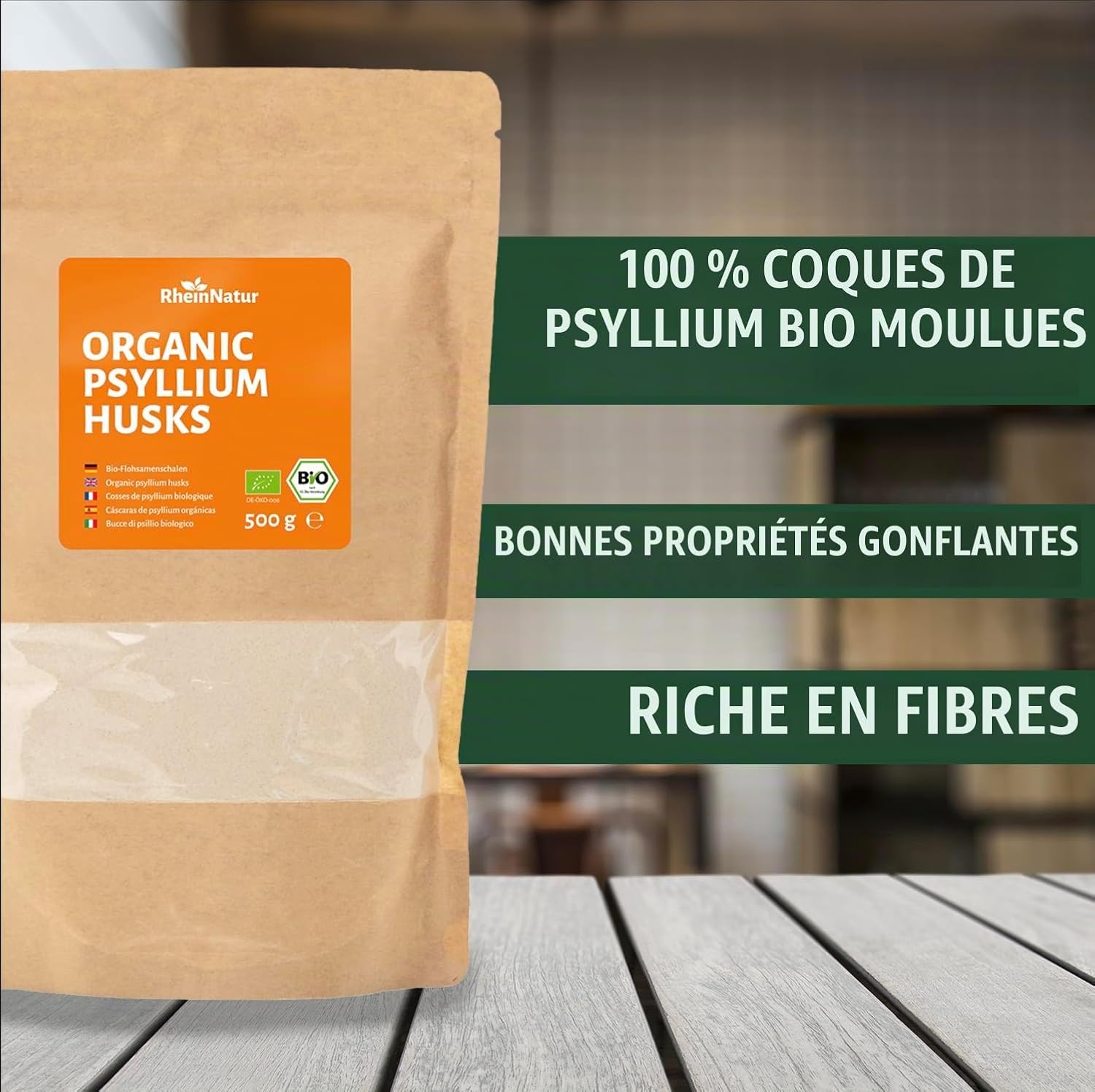 Thumbnail 1 de RheinNatur psylliumzaadschillen 500 g, fijngemalen poeder voor bakken