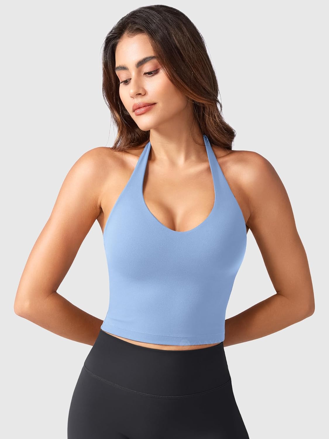 Thumbnail 3 de ZAAYO Halter Neckline Tank Top Damen – Gepolstertes Crop Top mit Neckholder und V-Ausschnitt