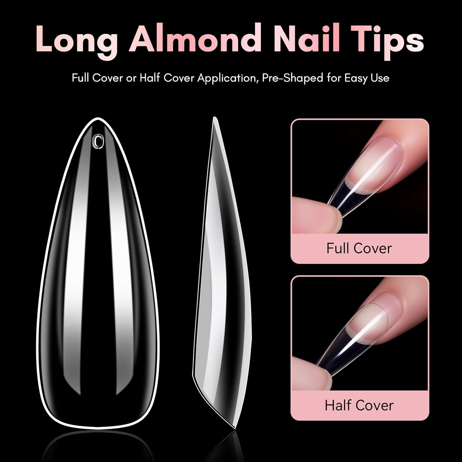 Detalle 2 de Makartt Nail Tips für Gelnägel – 500 Stück Long Stiletto, Full Cover, 10 Größen, Transparent & Bruchsicher
