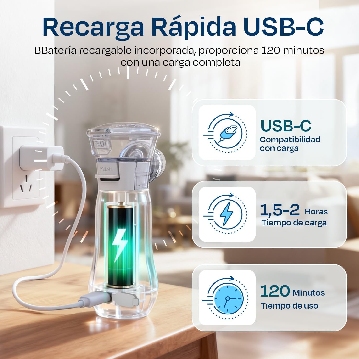 Detalle 2 de Nebulizador Portátil 800 mAh USB-C para viaje