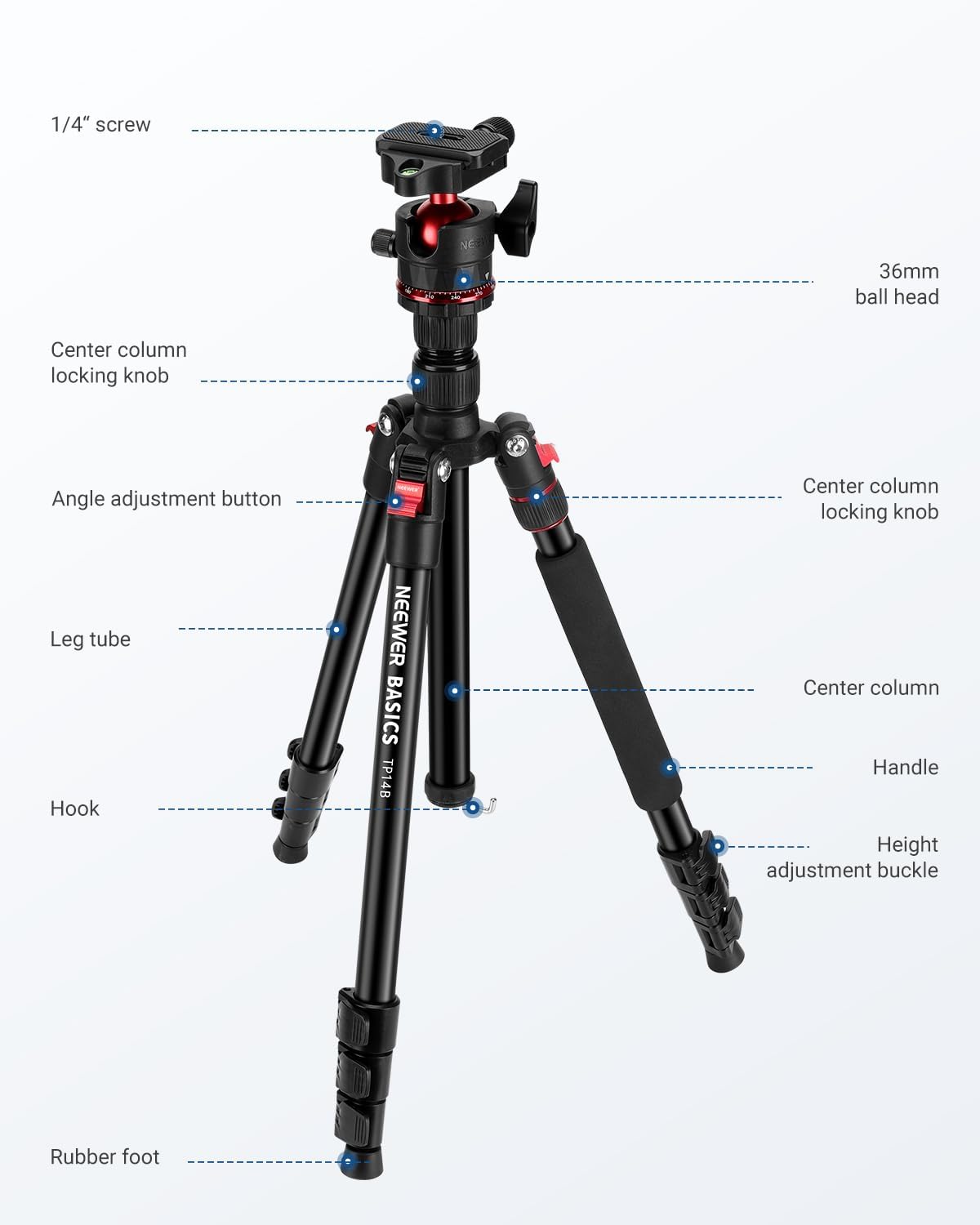 Thumbnail 6 de NEEWER TP14B 72" Travel Tripod — 13.2 lb load