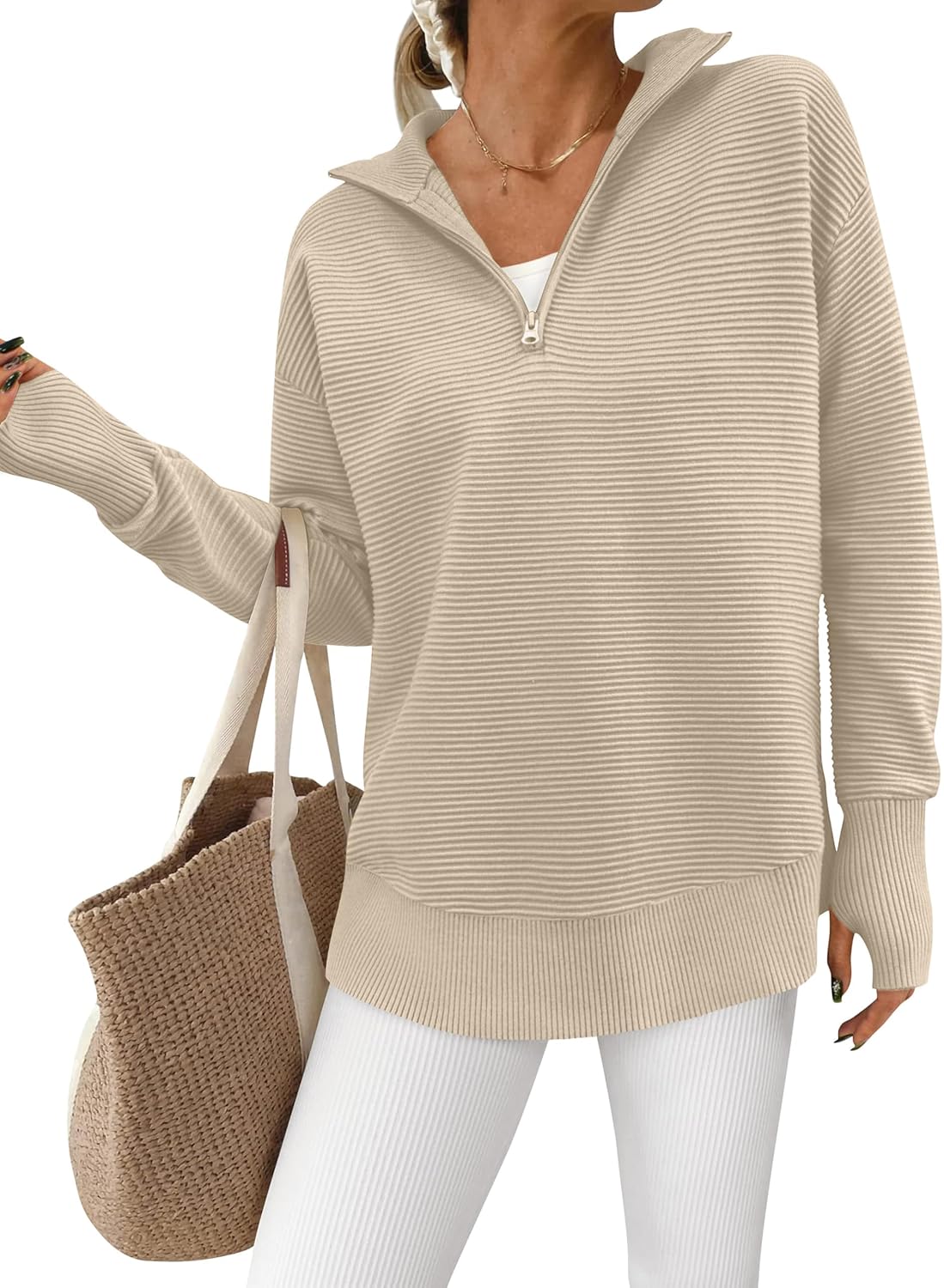 Detalle de PRETTYGARDEN Women's Long Sleeve Quarter Zip Pullover Sweater: Cozy, Versatile, and Layer-Ready