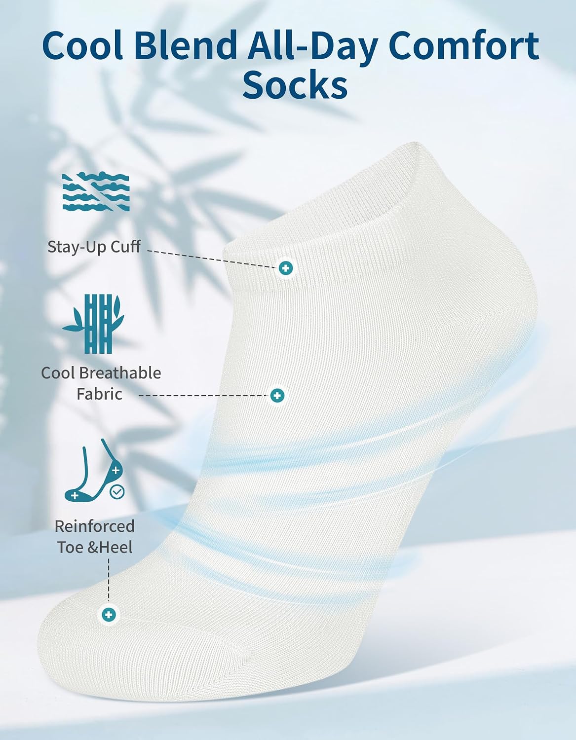 Detalle de CLOSEMATE Bamboo Trainer Ankle Socks, 6 Pair, Stay-Up Cuff