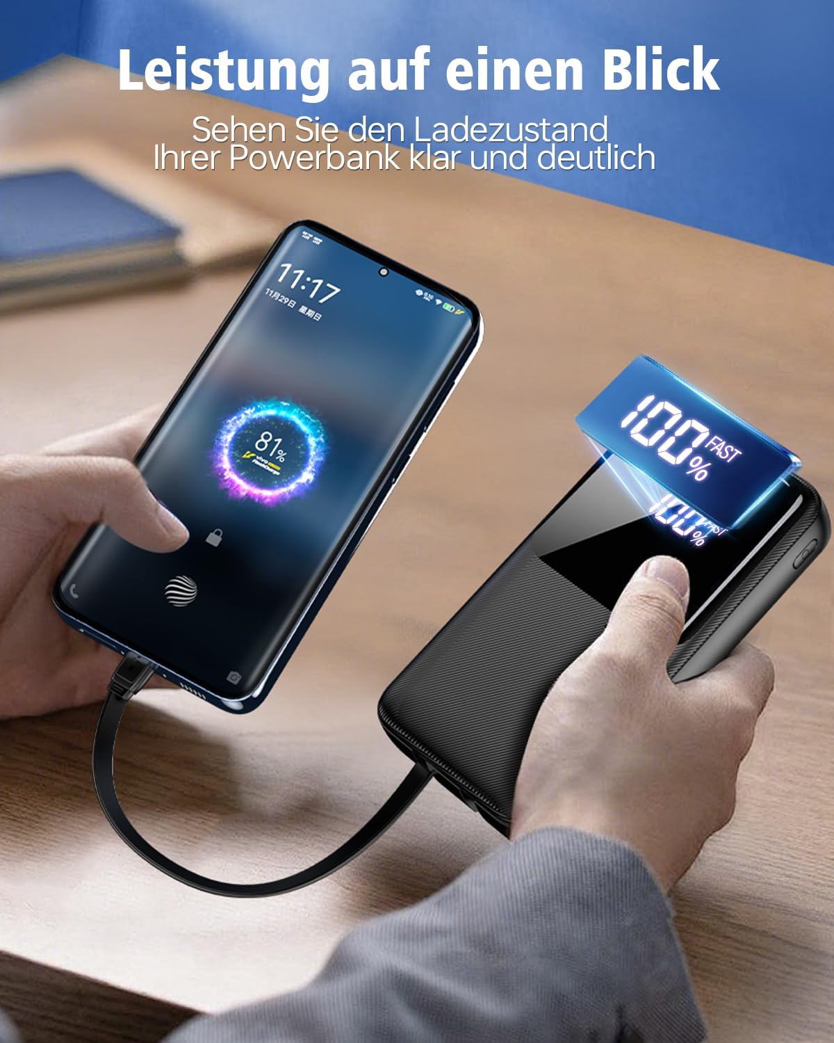 Thumbnail 4 de Power Bank 40.000 mAh mit 22,5 W PD Schnellladung, USB-C & integrierten Kabeln (für iPhone & Android)