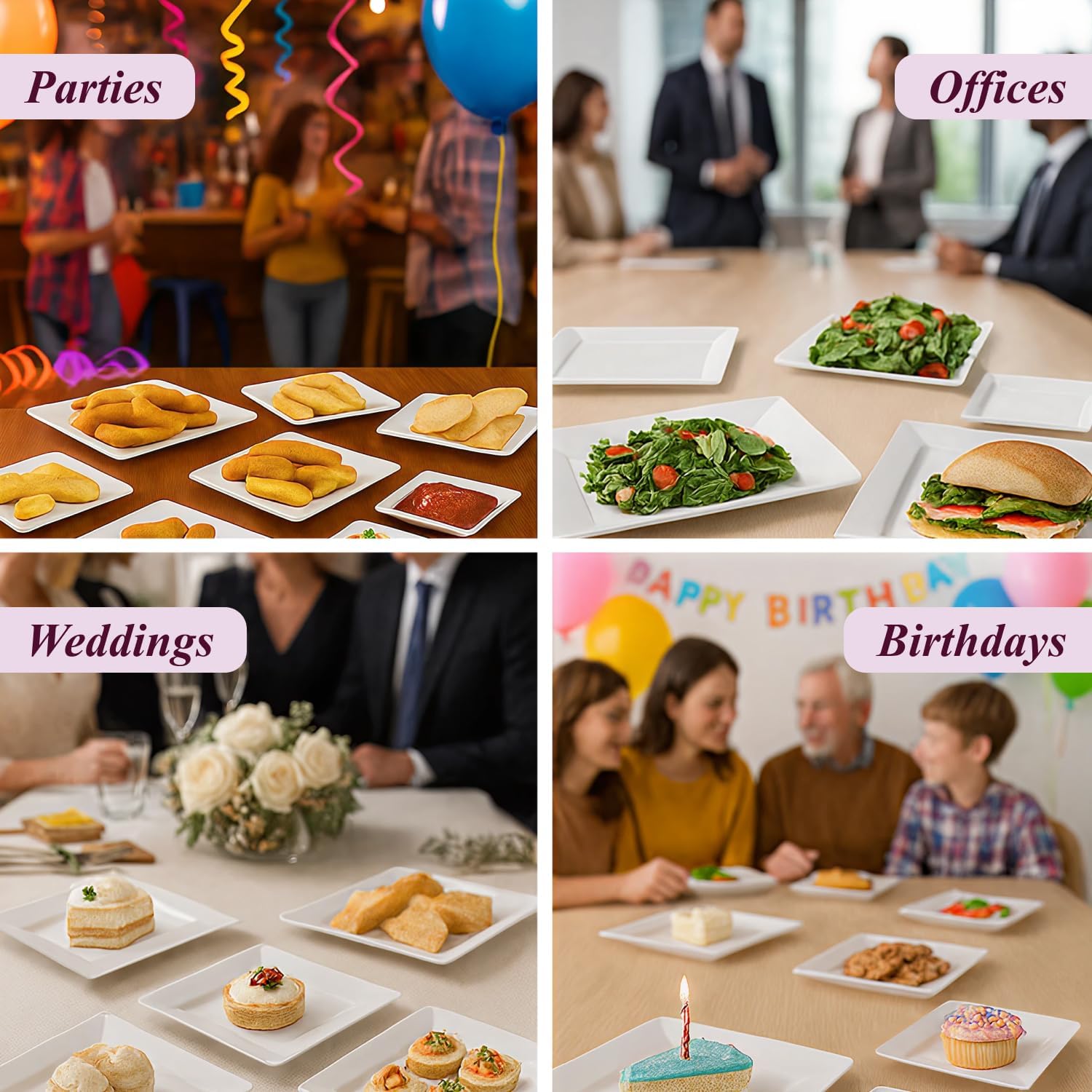 Thumbnail 6 de Aya's 60ct Square Plastic Disposable Plates, White - 9.5-Inch Dinner & 6.5-Inch Salad Plates (Heavy-Duty, Square) for Parties