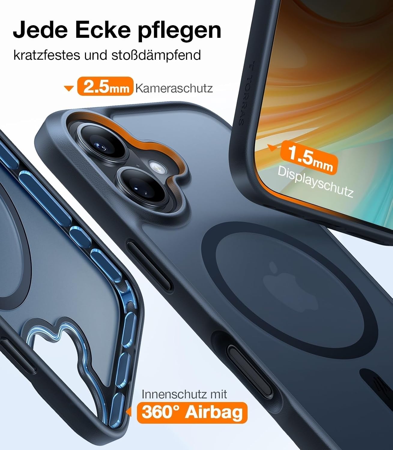 Detalle de TORRAS Guardian-Mag für iPhone 16 Hülle – Militärschutz, MagSafe und Kamerasteuerung