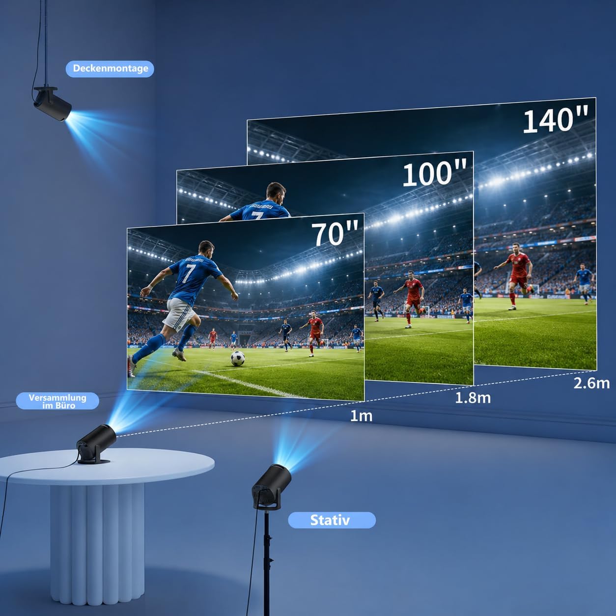 Detalle de Yoton Y4PRO Mini Beamer (tragbar) mit Wi‑Fi 6, Bluetooth 5.4, 720p nativ & 1080p-Unterstützung, Schwarz