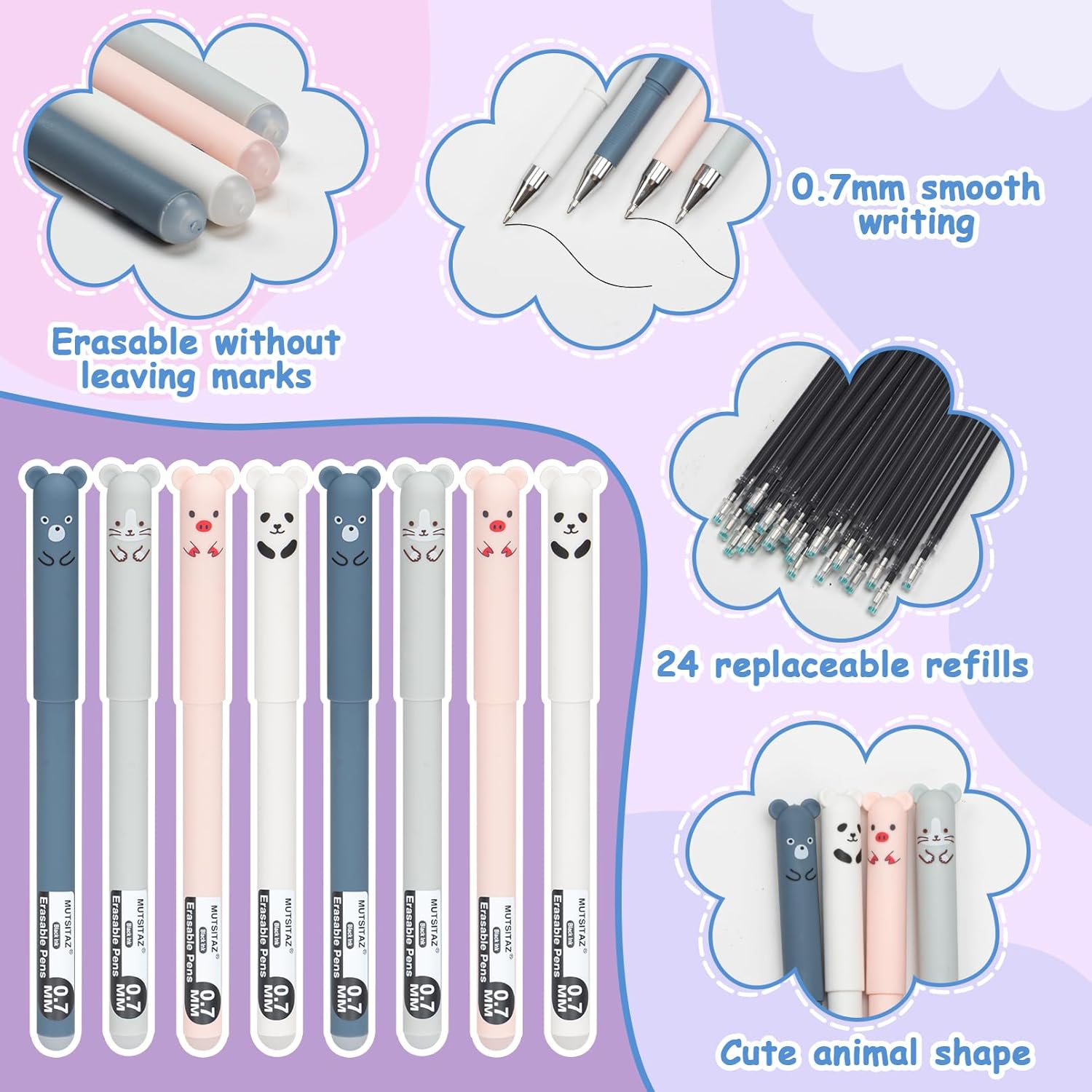 Thumbnail 5 de Mutsitaz stylos effaçables 8 pièces, 24 recharges ✏️